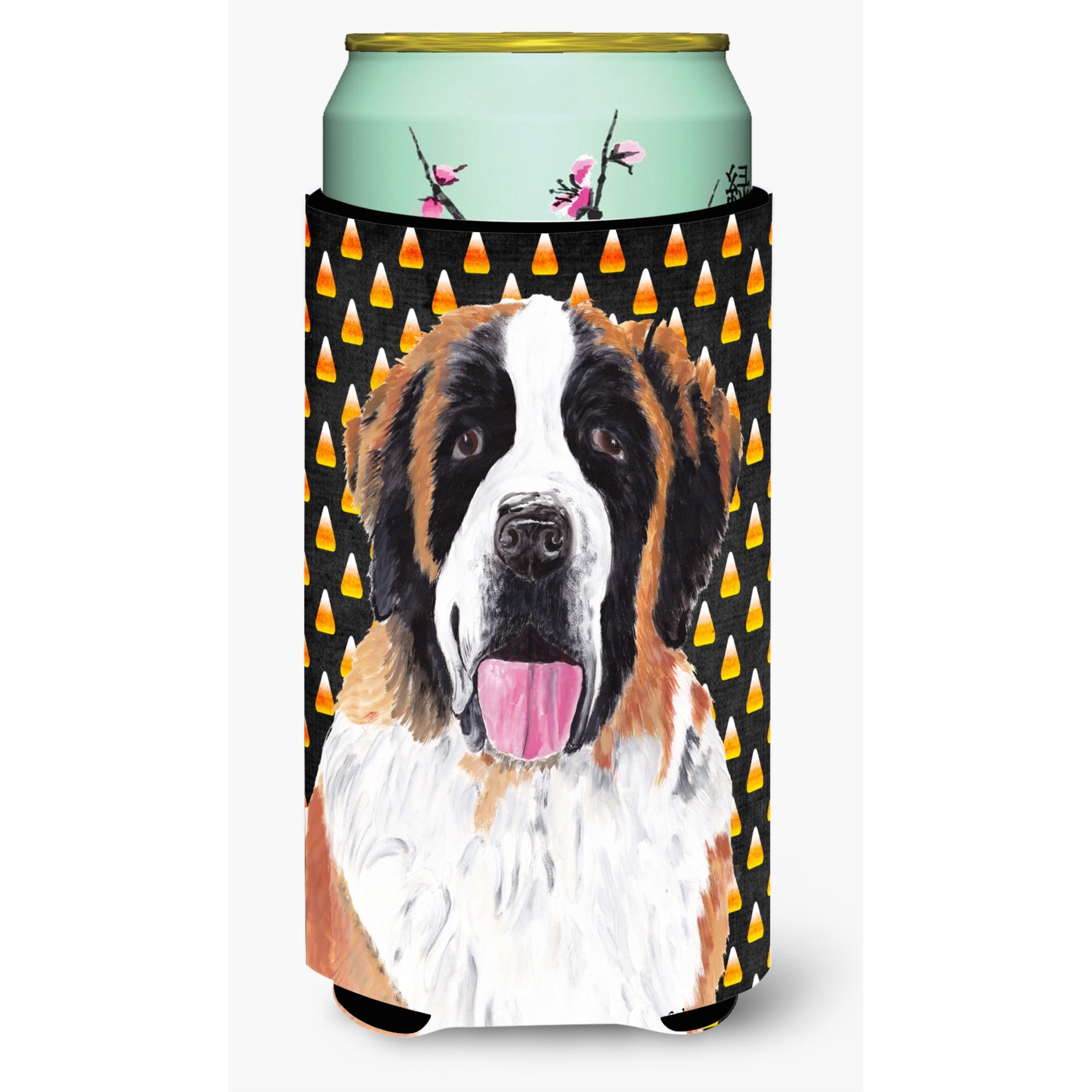 Saint Bernard Candy Corn Halloween Portrait  Tall Boy Beverage Insulator Beverage Insulator Hugger