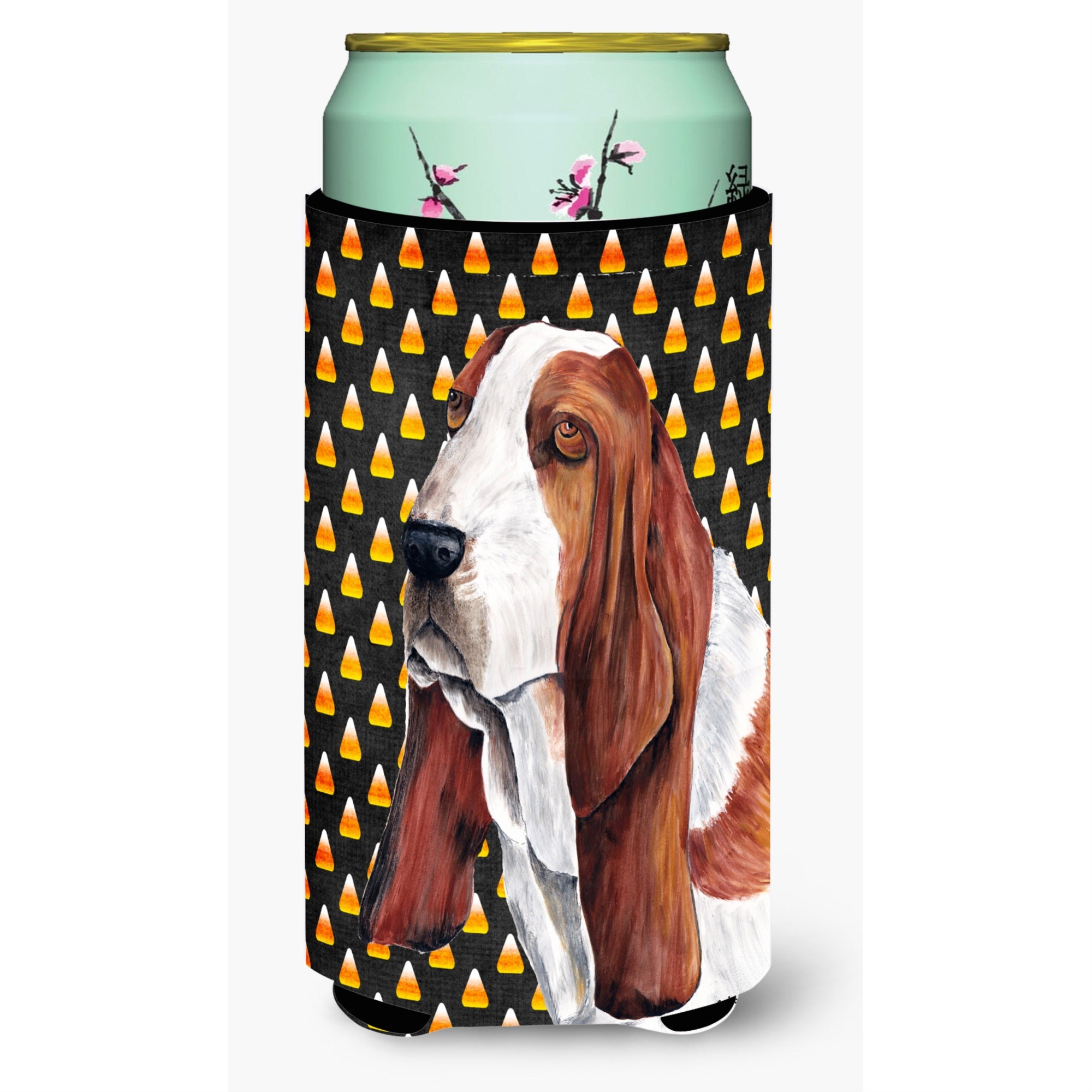 Basset Hound Candy Corn Halloween Portrait  Tall Boy Beverage Insulator Beverage Insulator Hugger
