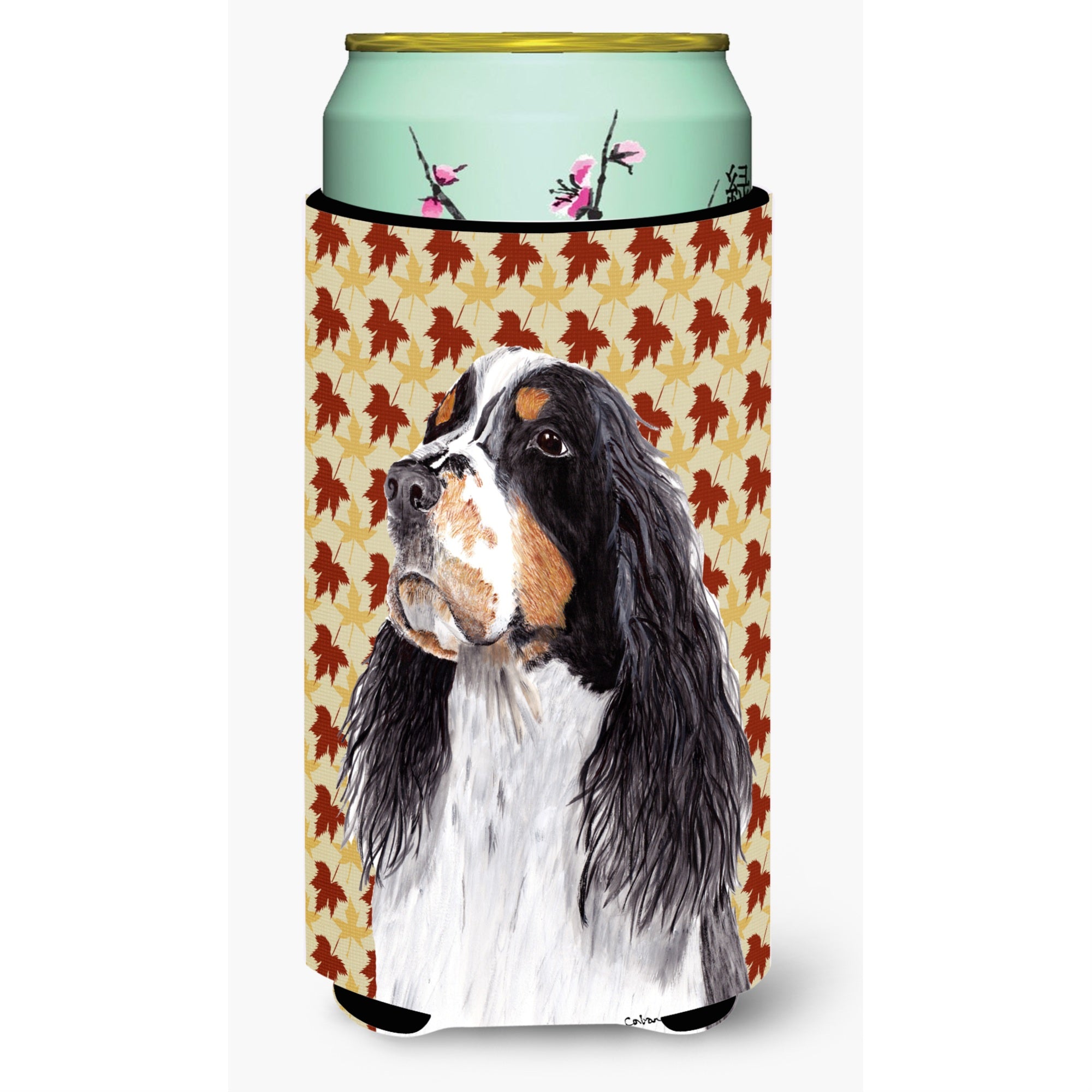 Springer Spaniel Fall Leaves Portrait  Tall Boy Beverage Insulator Beverage Insulator Hugger