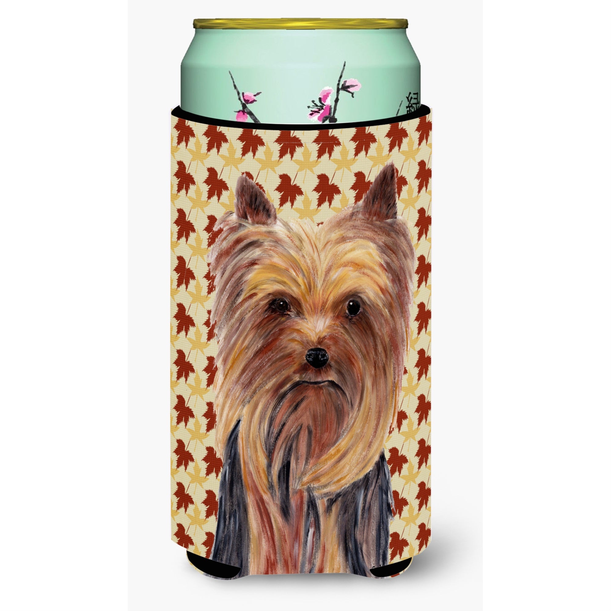 Yorkie Fall Leaves Portrait  Tall Boy Beverage Insulator Beverage Insulator Hugger