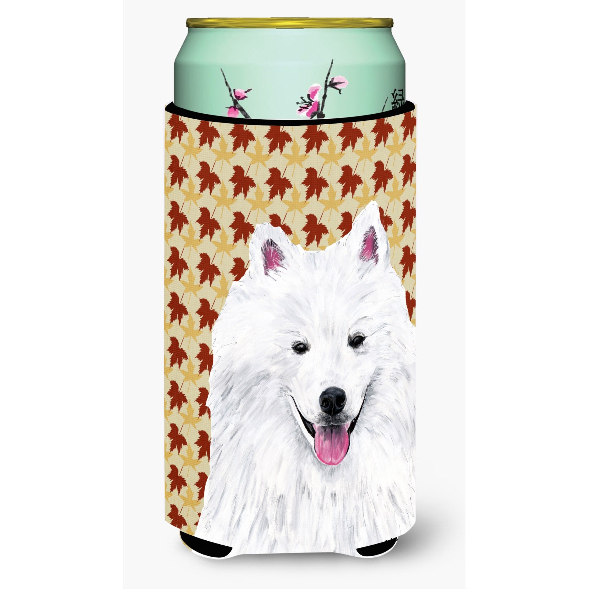 American Eskimo Fall Leaves Portrait  Tall Boy Beverage Insulator Beverage Insulator Hugger