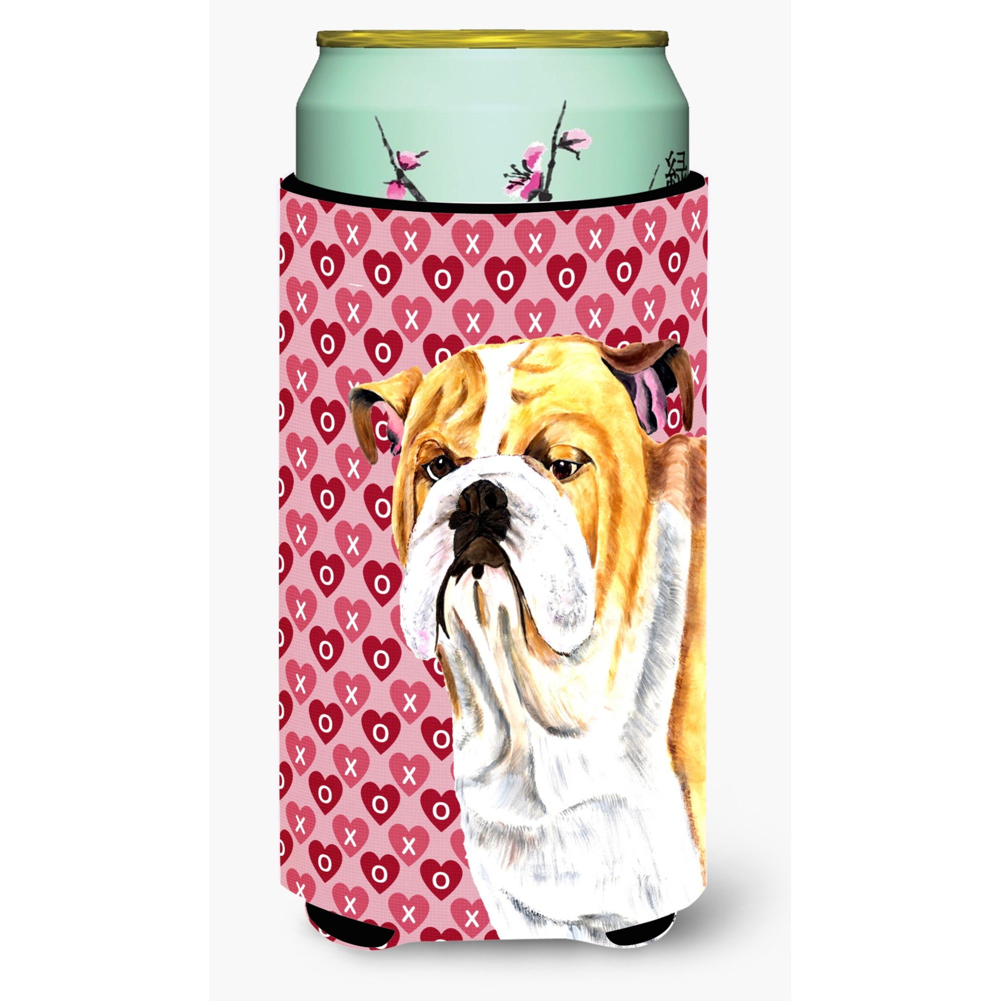 Bulldog English Hearts Love Valentine'S Day Portrait  Tall Boy Beverage Insulator Beverage Insulator Hugger