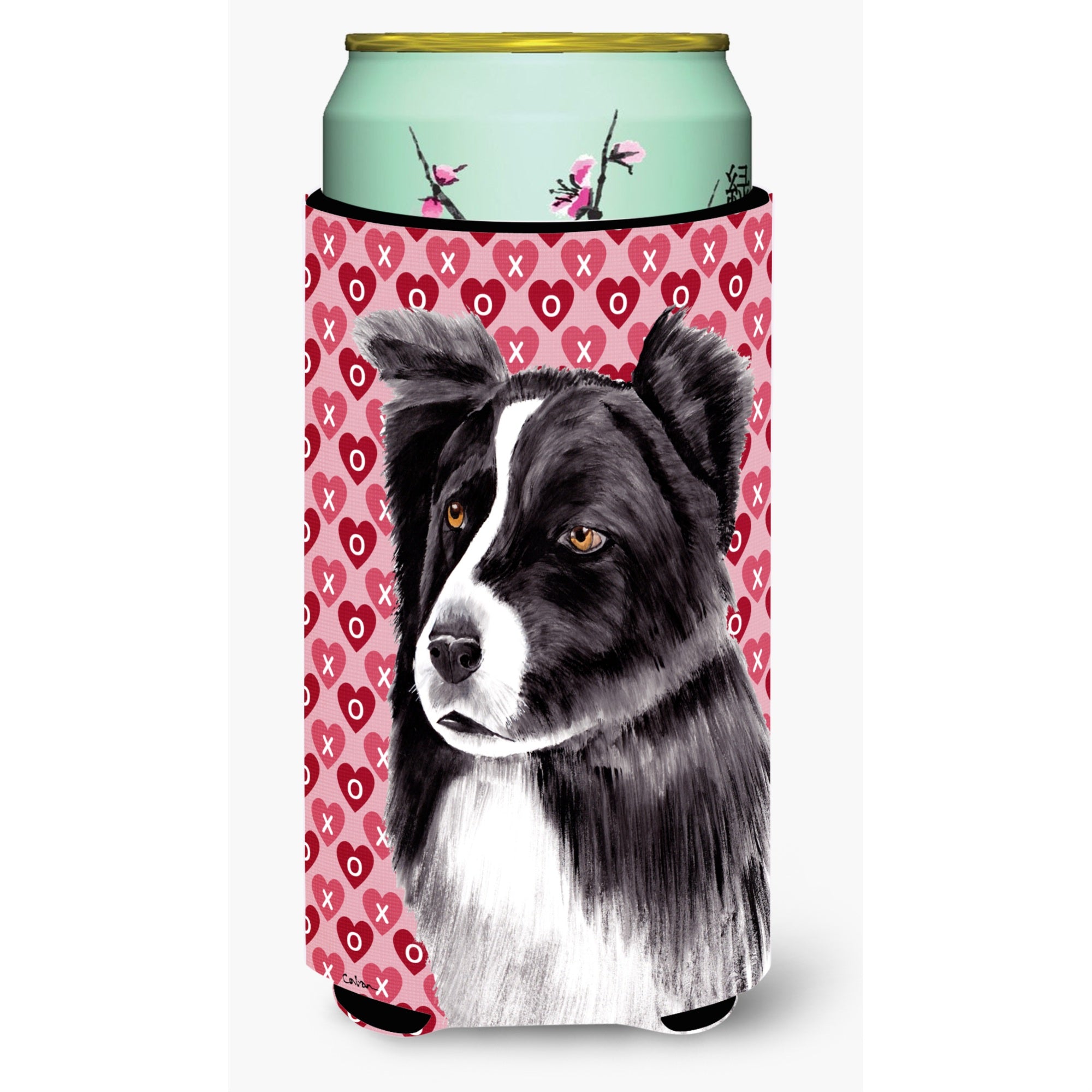 Border Collie Hearts Love And Valentine'S Day Portrait  Tall Boy Beverage Insulator Beverage Insulator Hugger