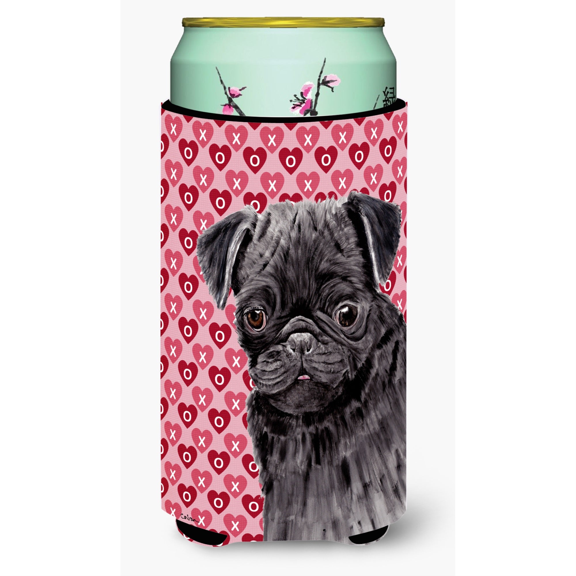 Pug Black Hearts Love And Valentine'S Day Portrait  Tall Boy Beverage Insulator Beverage Insulator Hugger