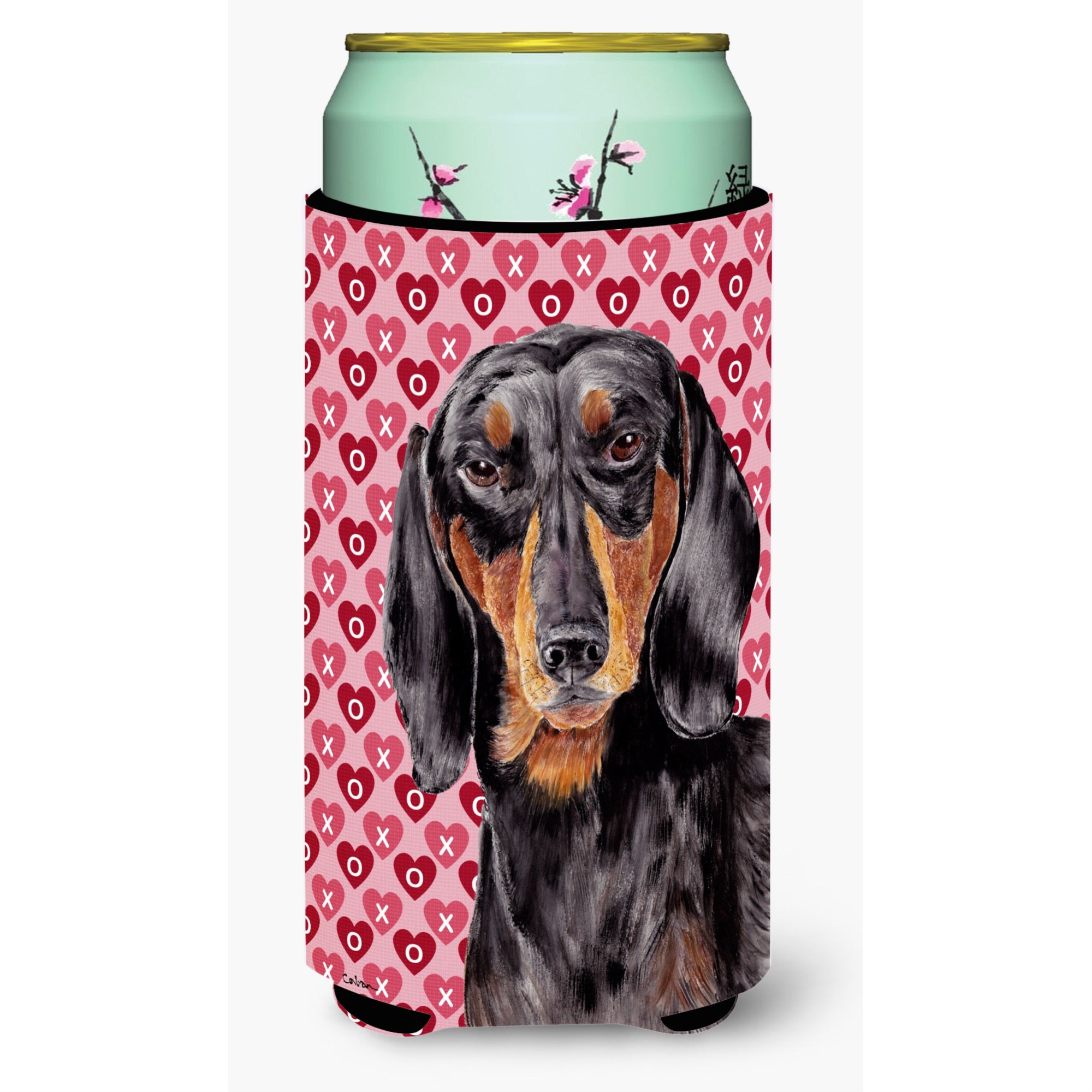 Dachshund Black Tan Hearts Love Valentine'S Day  Tall Boy Beverage Insulator Beverage Insulator Hugger