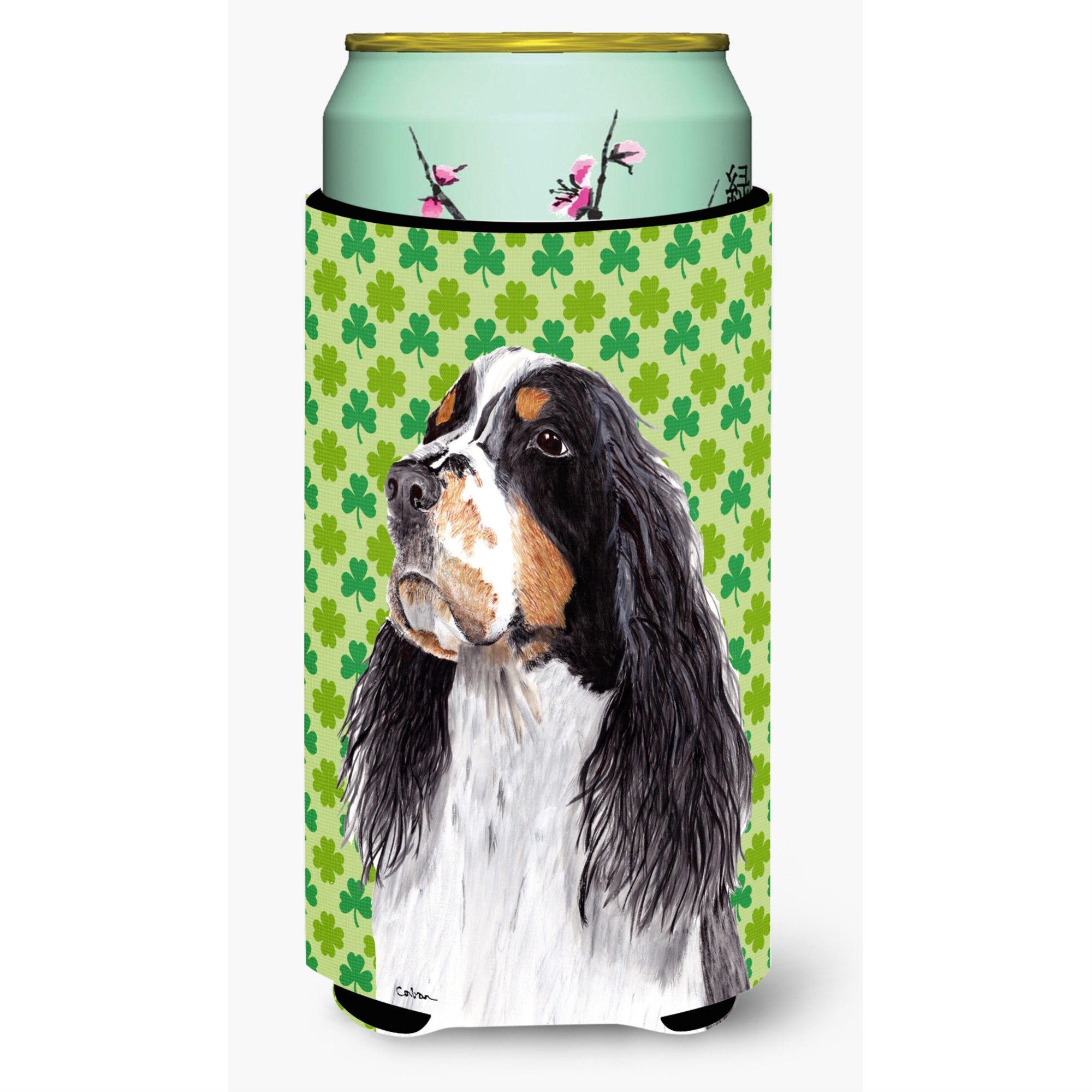 Springer Spaniel St. Patrick'S Day Shamrock Portrait  Tall Boy Beverage Insulator Beverage Insulator Hugger