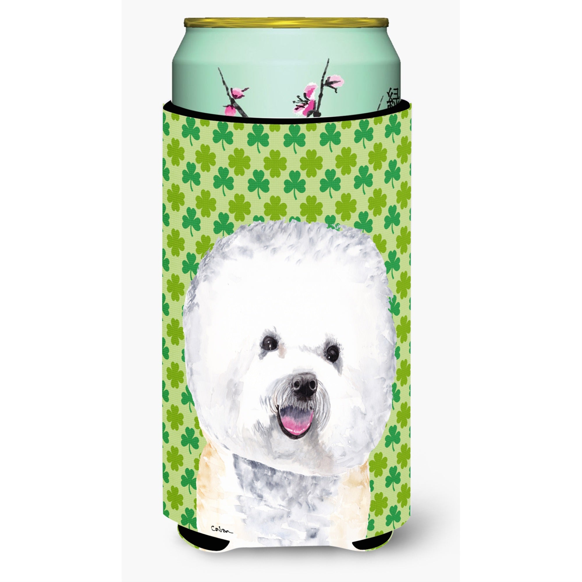 Bichon Frise St. Patrick'S Day Shamrock Portrait  Tall Boy Beverage Insulator Beverage Insulator Hugger