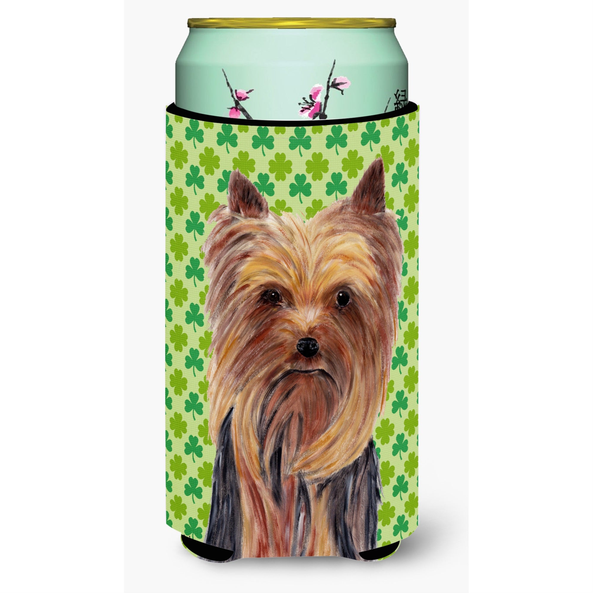 Yorkie St. Patricks Day Shamrock Portrait  Tall Boy Beverage Insulator Beverage Insulator Hugger