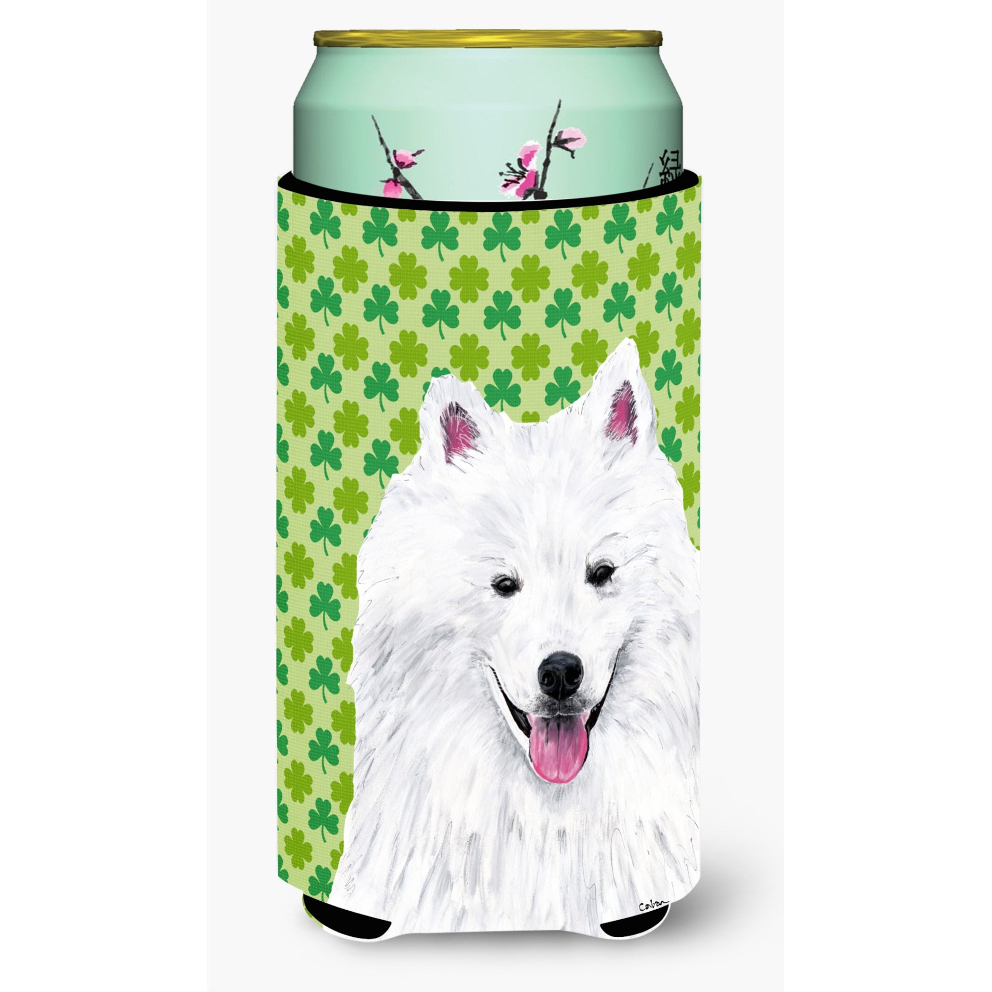 American Eskimo St. Patrick'S Day Shamrock Portrait  Tall Boy Beverage Insulator Beverage Insulator Hugger