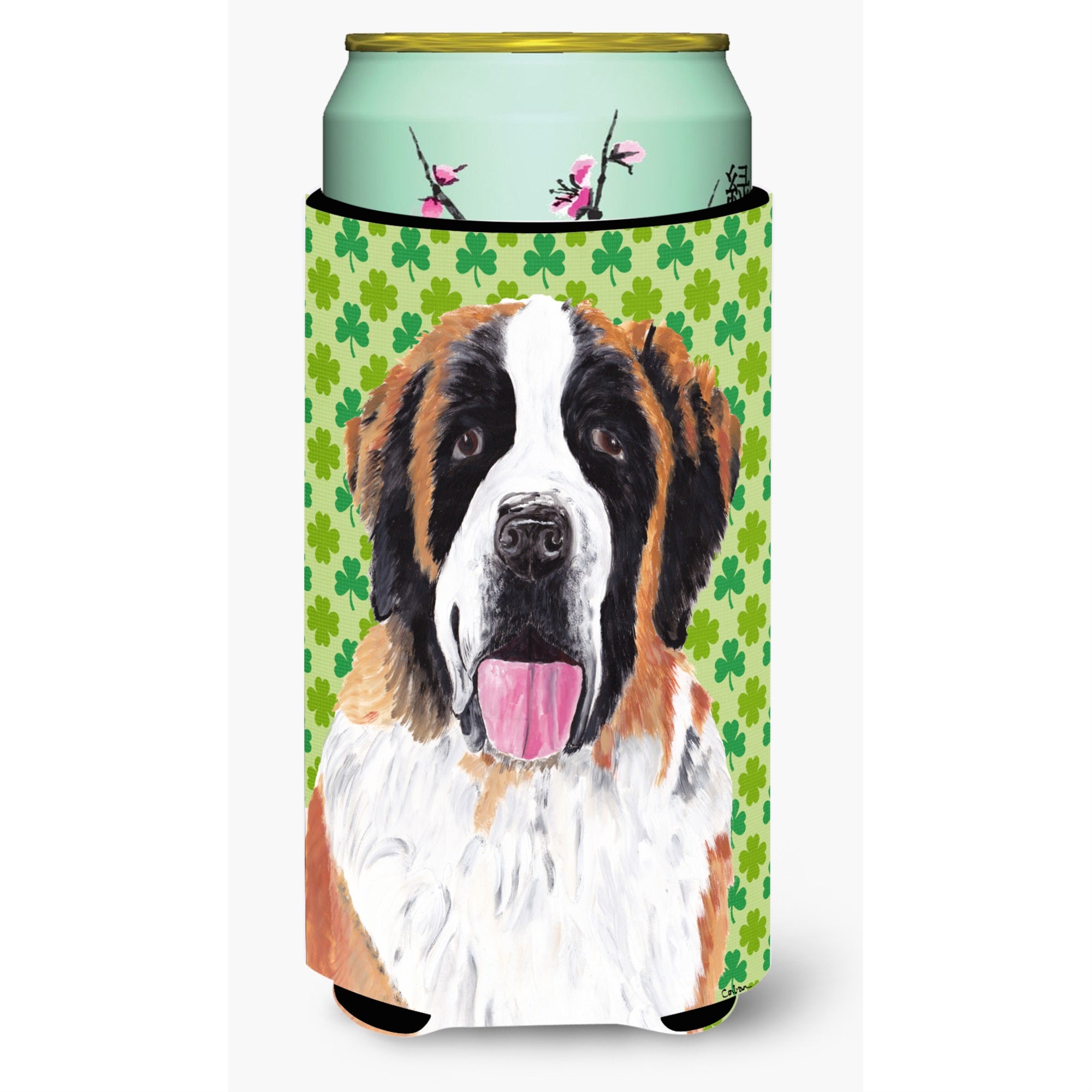 Saint Bernard St. Patrick'S Day Shamrock Portrait  Tall Boy Beverage Insulator Beverage Insulator Hugger