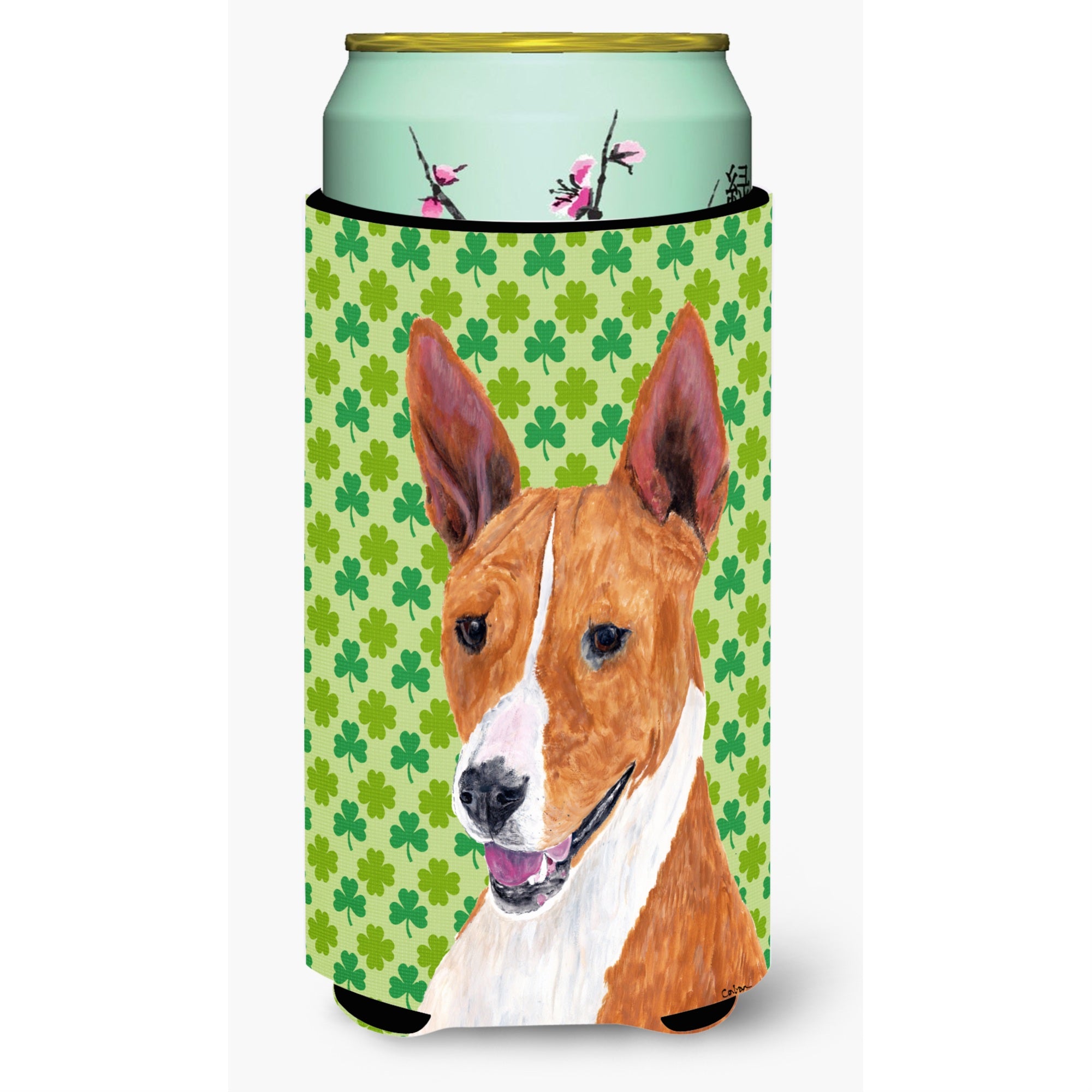 Basenji St. Patricks Day Shamrock Portrait  Tall Boy Beverage Insulator Beverage Insulator Hugger