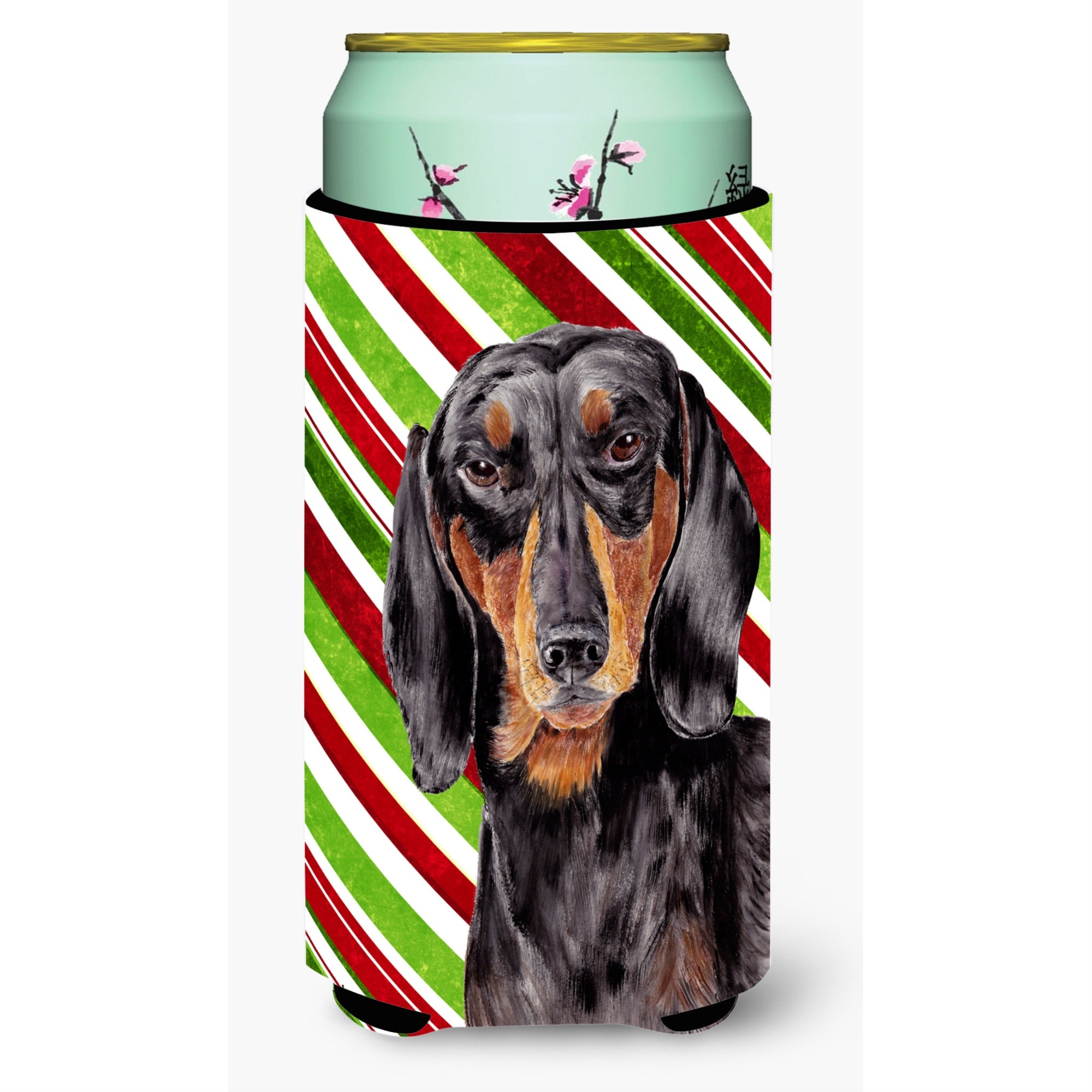 Dachshund Candy Cane Holiday Christmas  Tall Boy Beverage Insulator Beverage Insulator Hugger
