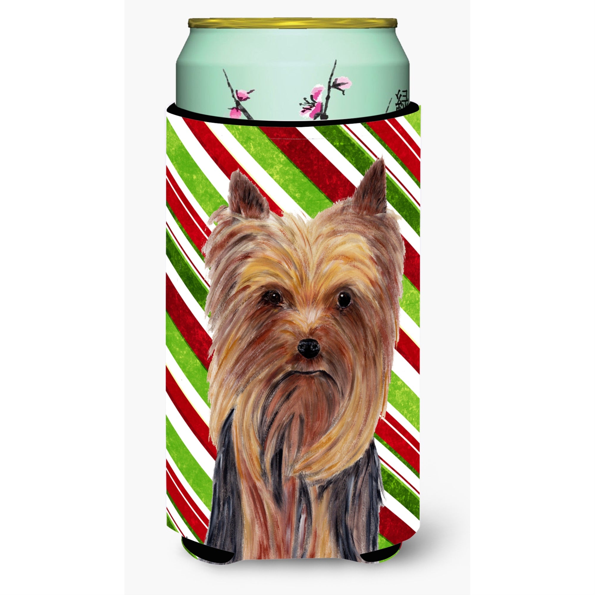 Yorkie Candy Cane Holiday Christmas  Tall Boy Beverage Insulator Beverage Insulator Hugger