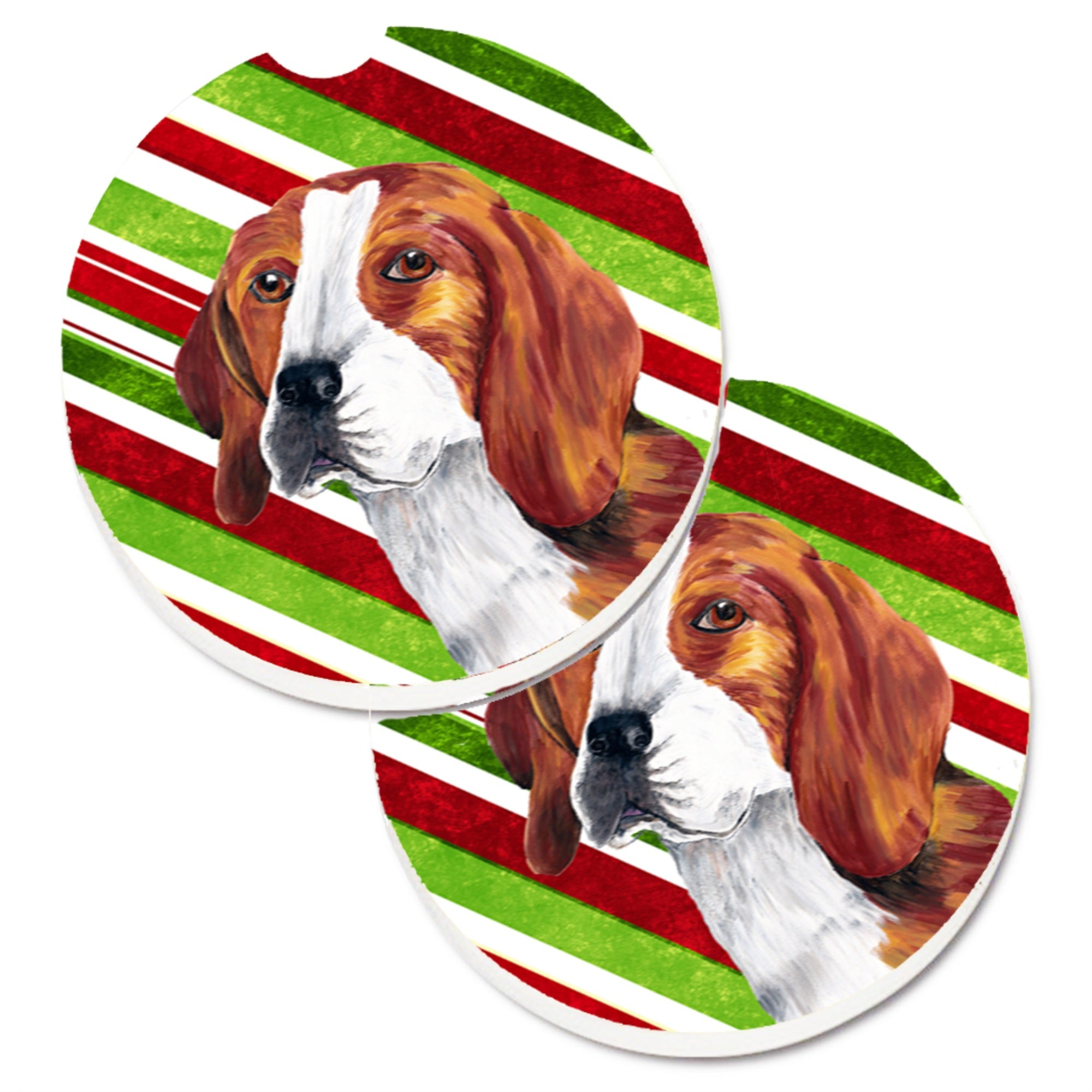 'Caroline'S Treasures Beagle Candy Cane Holiday Christmas Set Of 2 Cup Holder Car Coasters Sc9329Carc, 2.56, Multicolor''