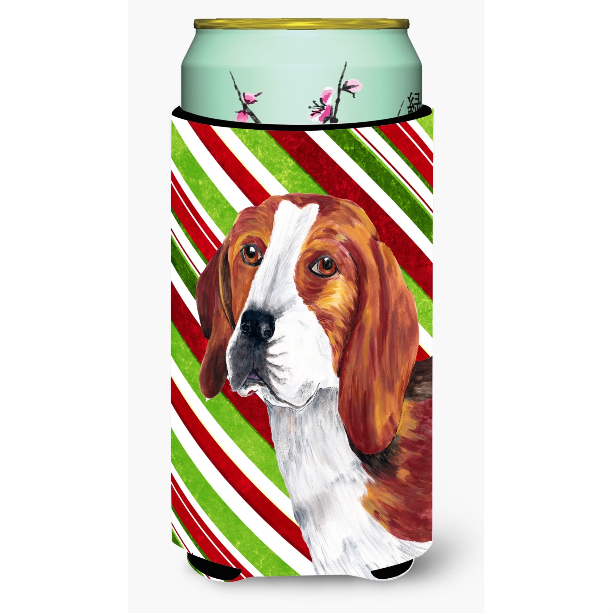 Beagle Candy Cane Holiday Christmas  Tall Boy Beverage Insulator Beverage Insulator Hugger