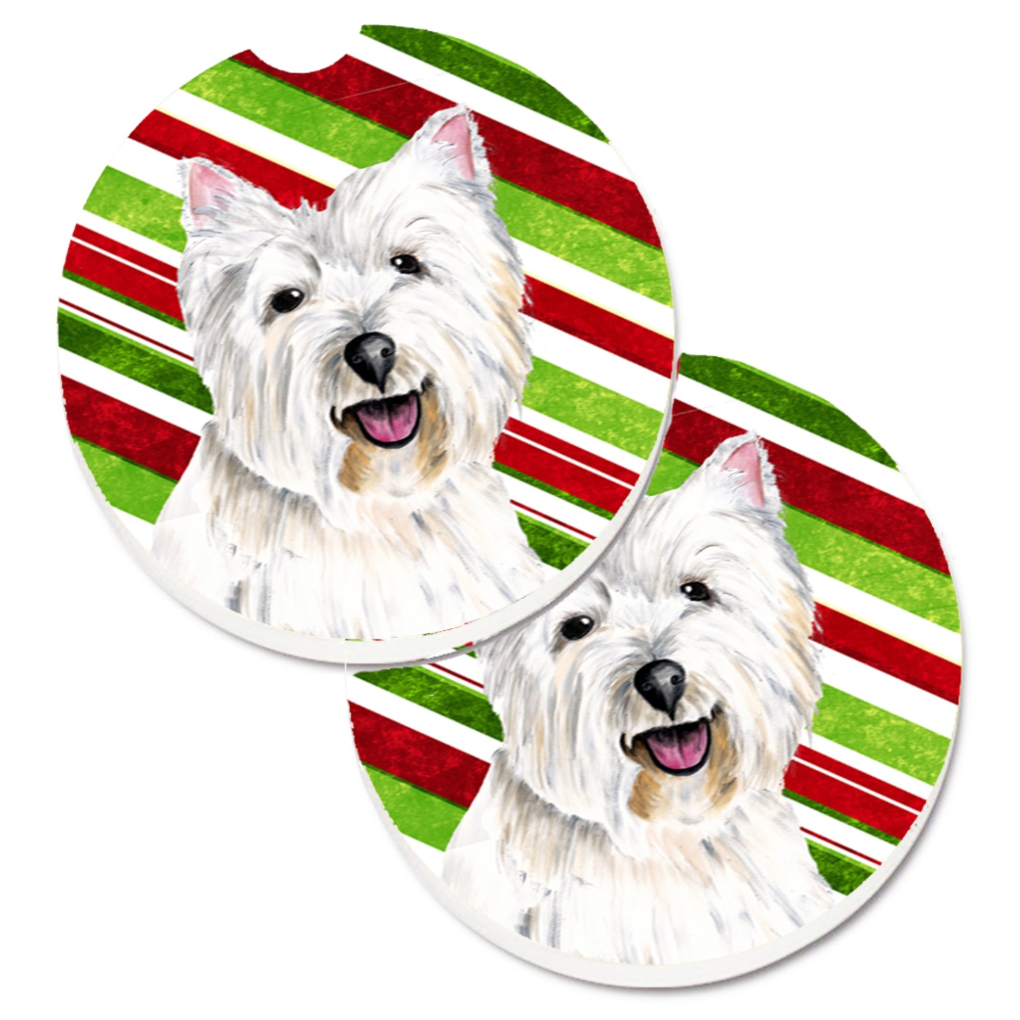 Carolines Treasures Westie Candy Cane Holiday Christmas Set of 2 Cup Holder Car Coasters SC9330CARC2.56 Multicolor