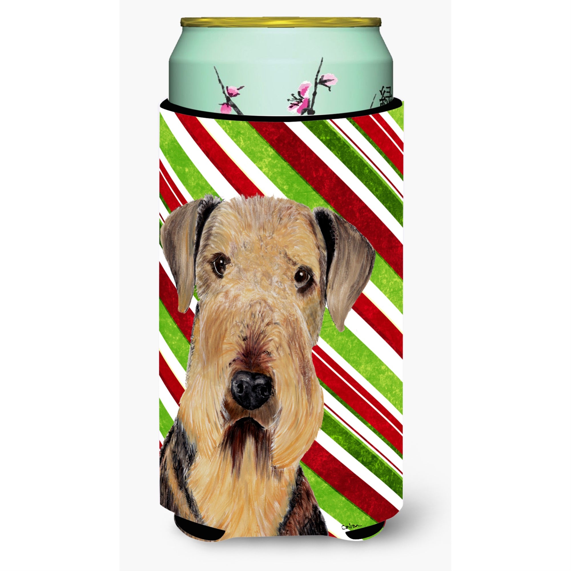Airedale Candy Cane Holiday Christmas  Tall Boy Beverage Insulator Beverage Insulator Hugger