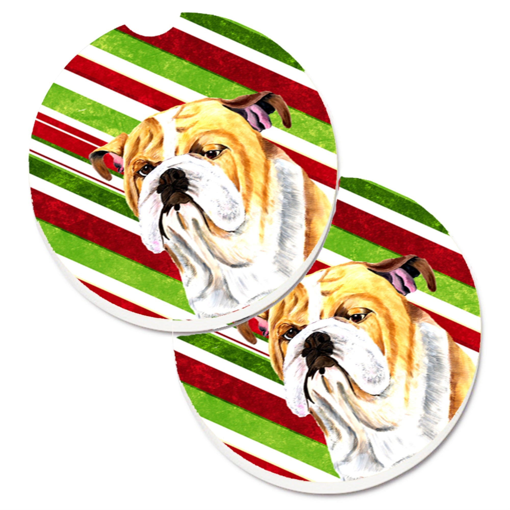 Carolines Treasures Bulldog English Candy Cane Holiday Christmas Set of 2 Cup Holder Car Coasters SC9334CARC2.56 Multicolor