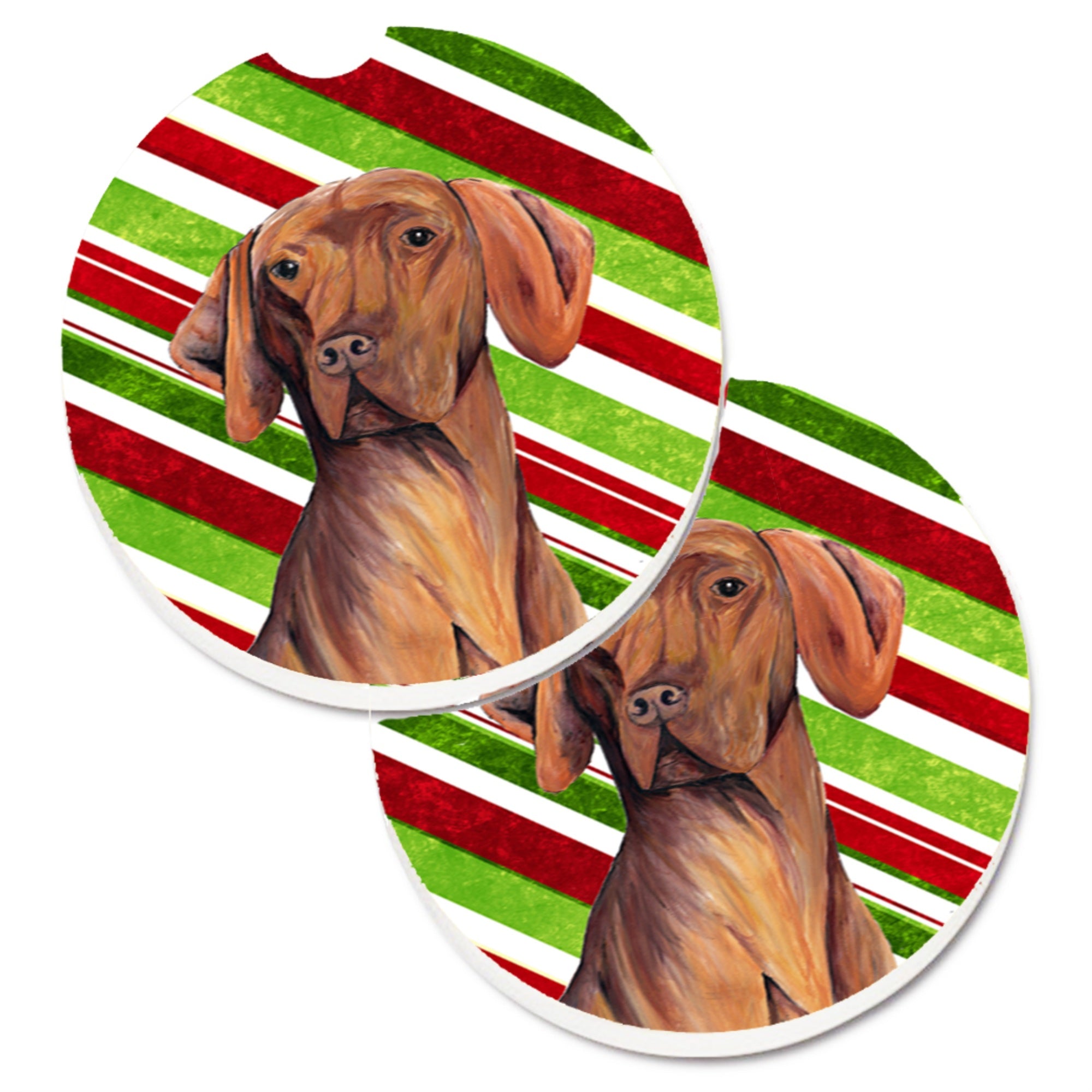 Carolines Treasures Vizsla Candy Cane Holiday Christmas Set of 2 Cup Holder Car Coasters SC9338CARC2.56 Multicolor