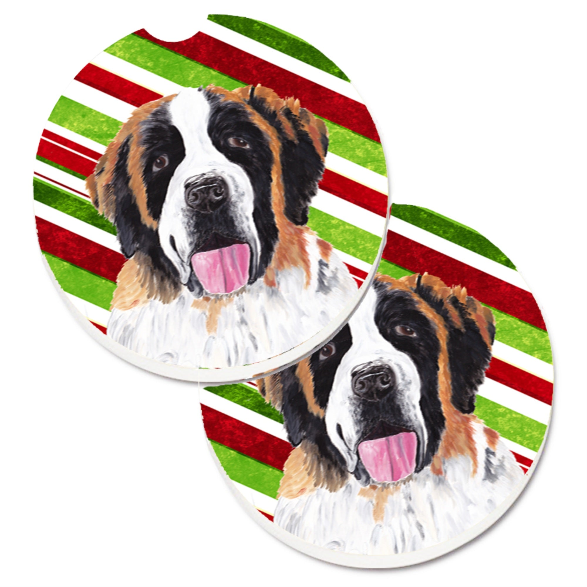 'Caroline'S Treasures Saint Bernard Candy Cane Holiday Christmas Set Of 2 Cup Holder Car Coasters Sc9342Carc, 2.56, Multicolor'