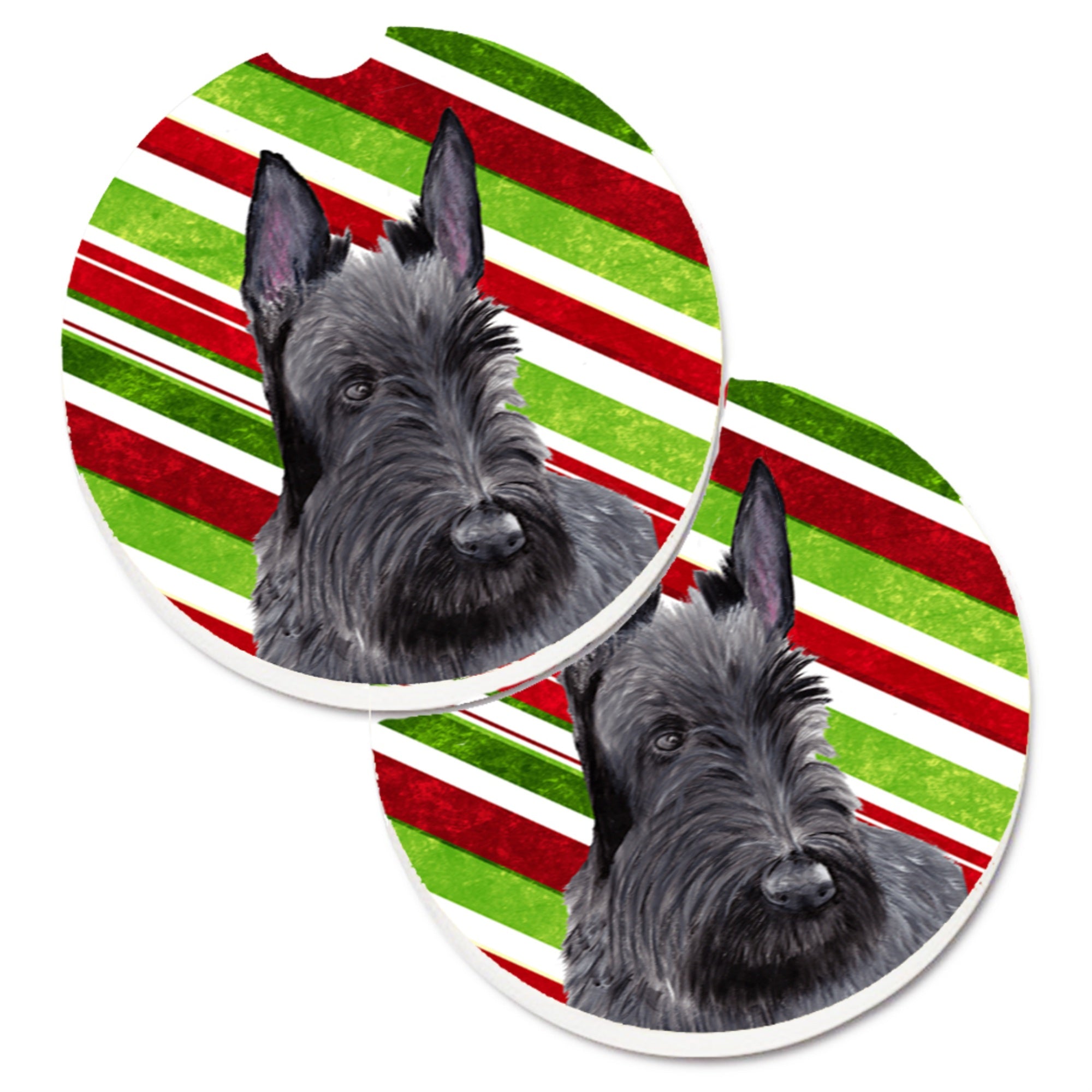 'Caroline'S Treasures Scottish Terrier Candy Cane Holiday Christmas Set Of 2 Cup Holder Car Coasters Sc9346Carc, 2.56, Multicol