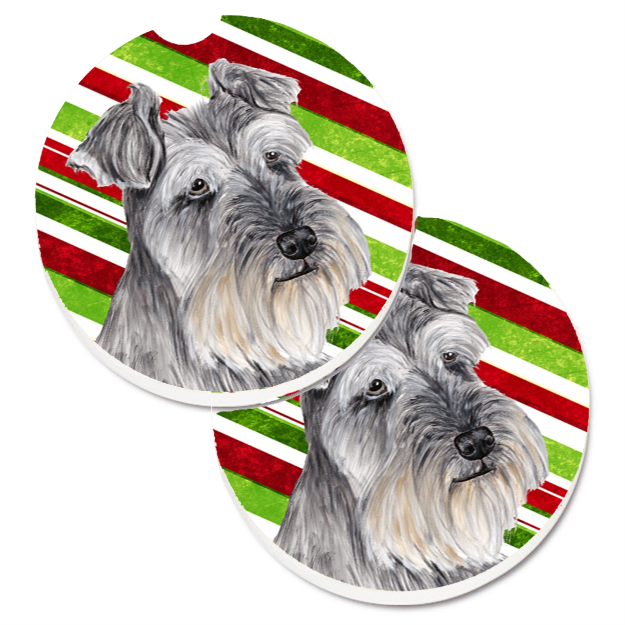 Carolines Treasures Schnauzer Candy Cane Holiday Christmas Set of 2 Cup Holder Car Coasters SC9353CARC2.56 Multicolor