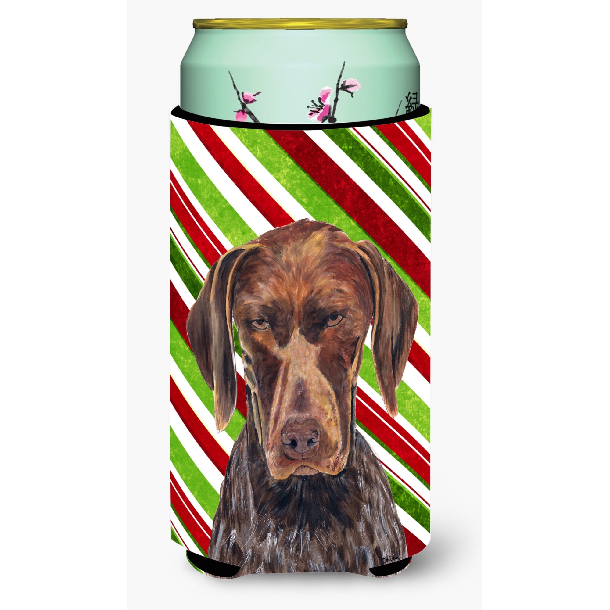 German Shorthaired Pointer Candy Cane Holiday Christmas  Tall Boy Beverage Insulator Beverage Insulator Hugger