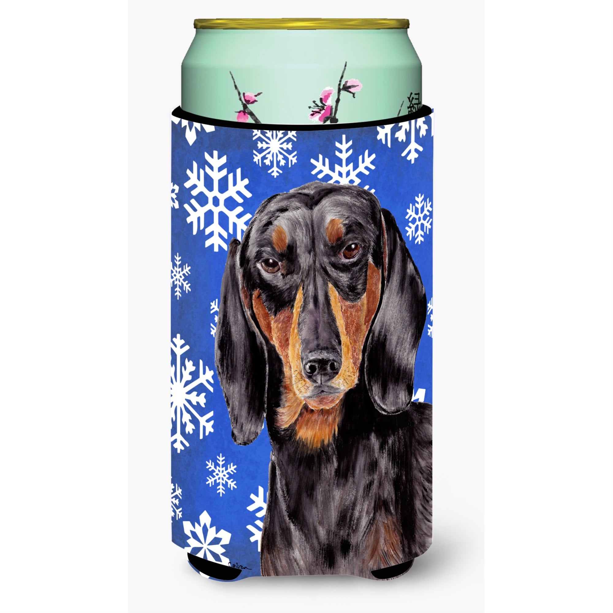 Dachshund Winter Snowflakes Holiday  Tall Boy Beverage Insulator Beverage Insulator Hugger