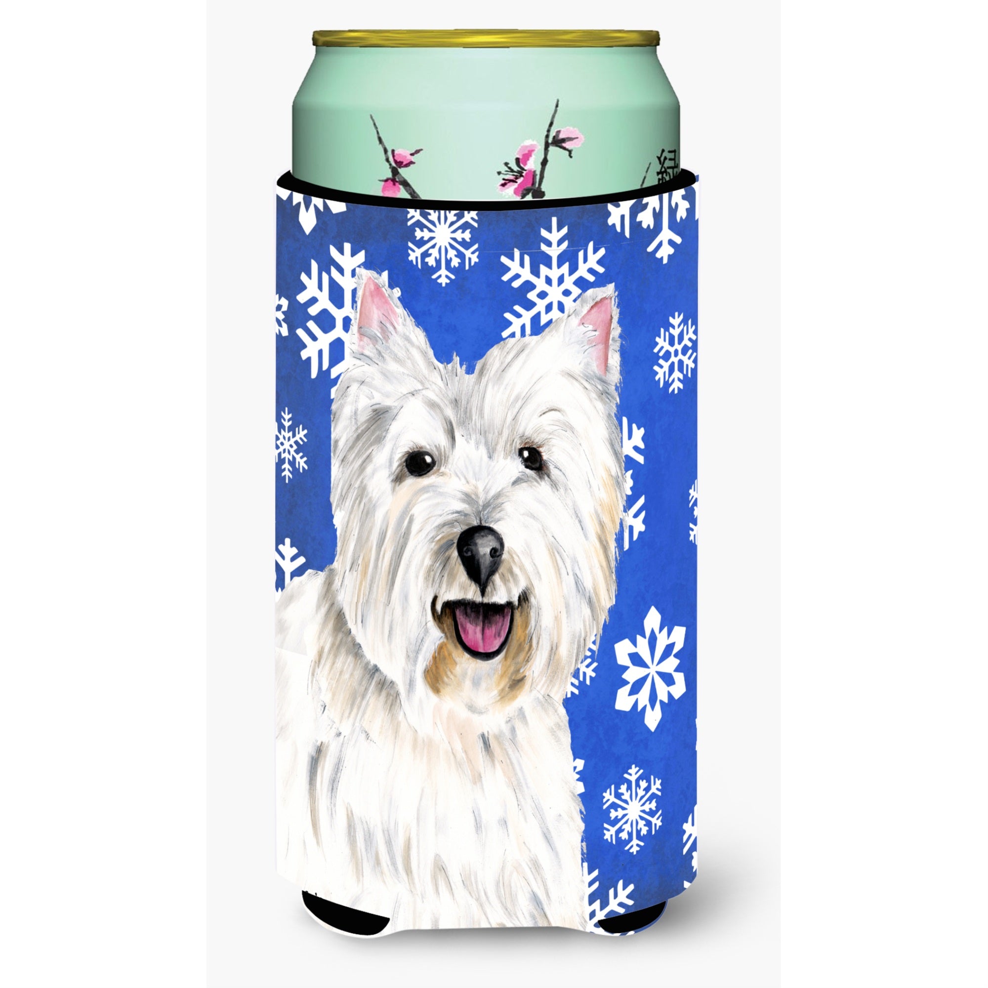 Westie Winter Snowflakes Holiday  Tall Boy Beverage Insulator Beverage Insulator Hugger