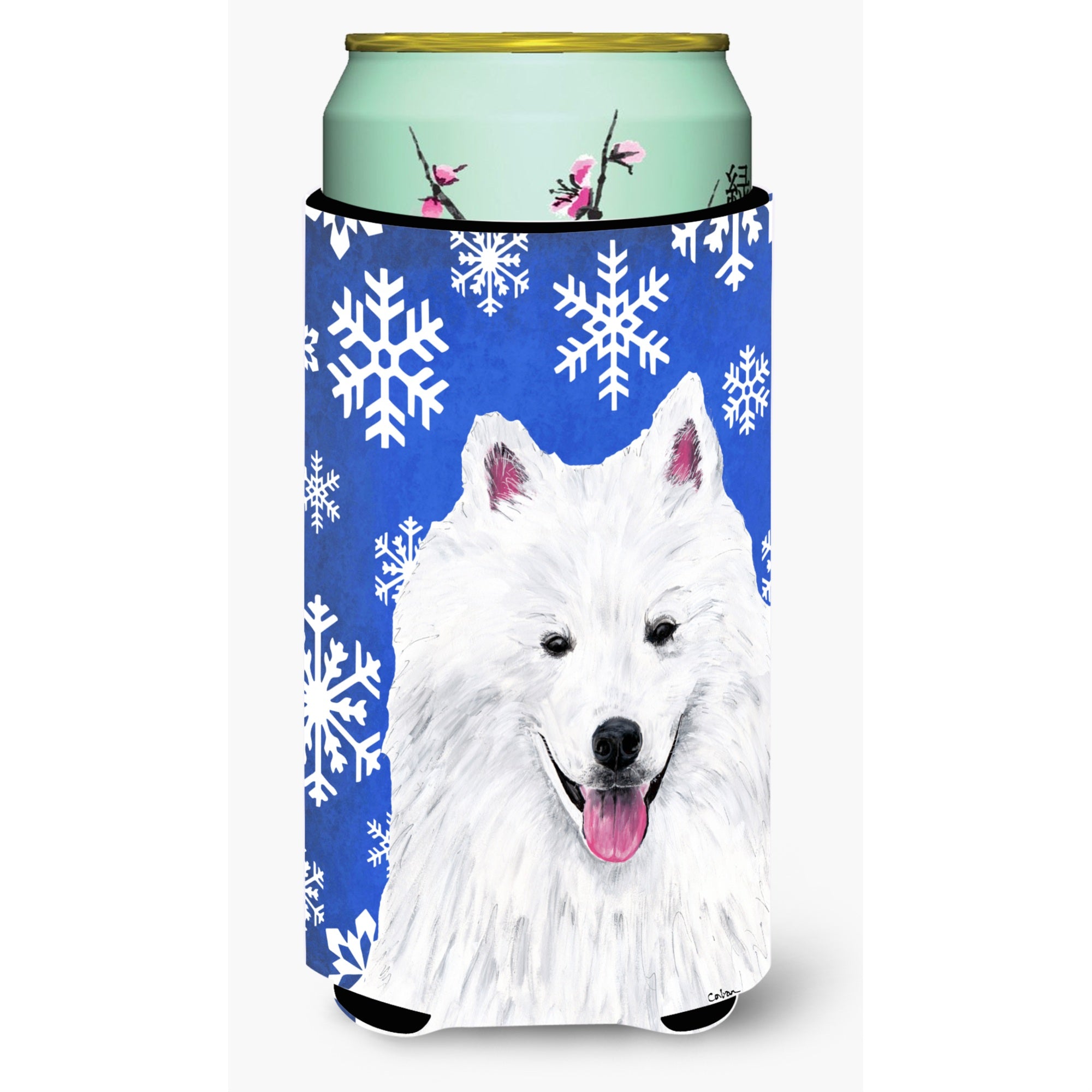 American Eskimo Winter Snowflakes Holiday  Tall Boy Beverage Insulator Beverage Insulator Hugger