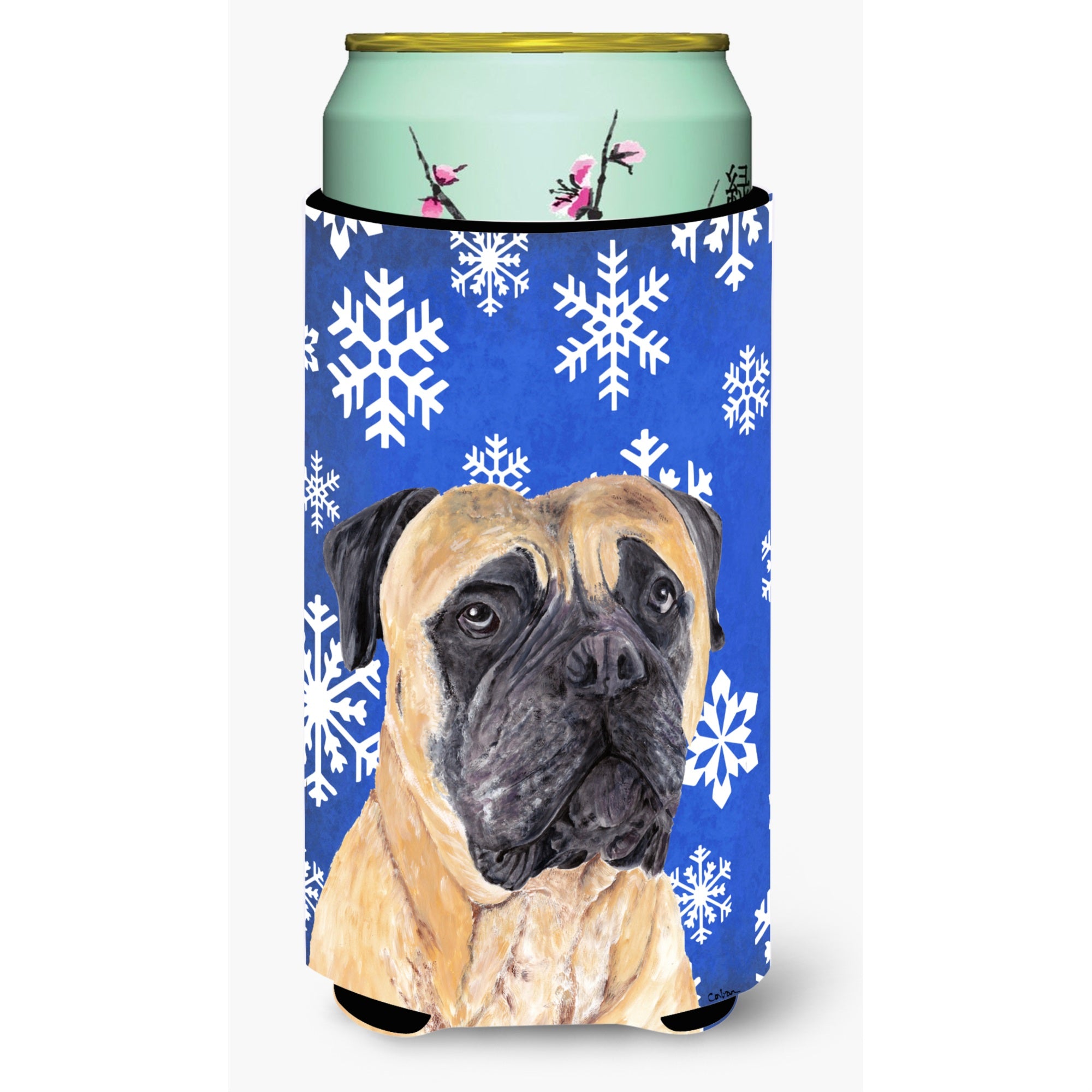 Mastiff Winter Snowflakes Holiday  Tall Boy Beverage Insulator Beverage Insulator Hugger