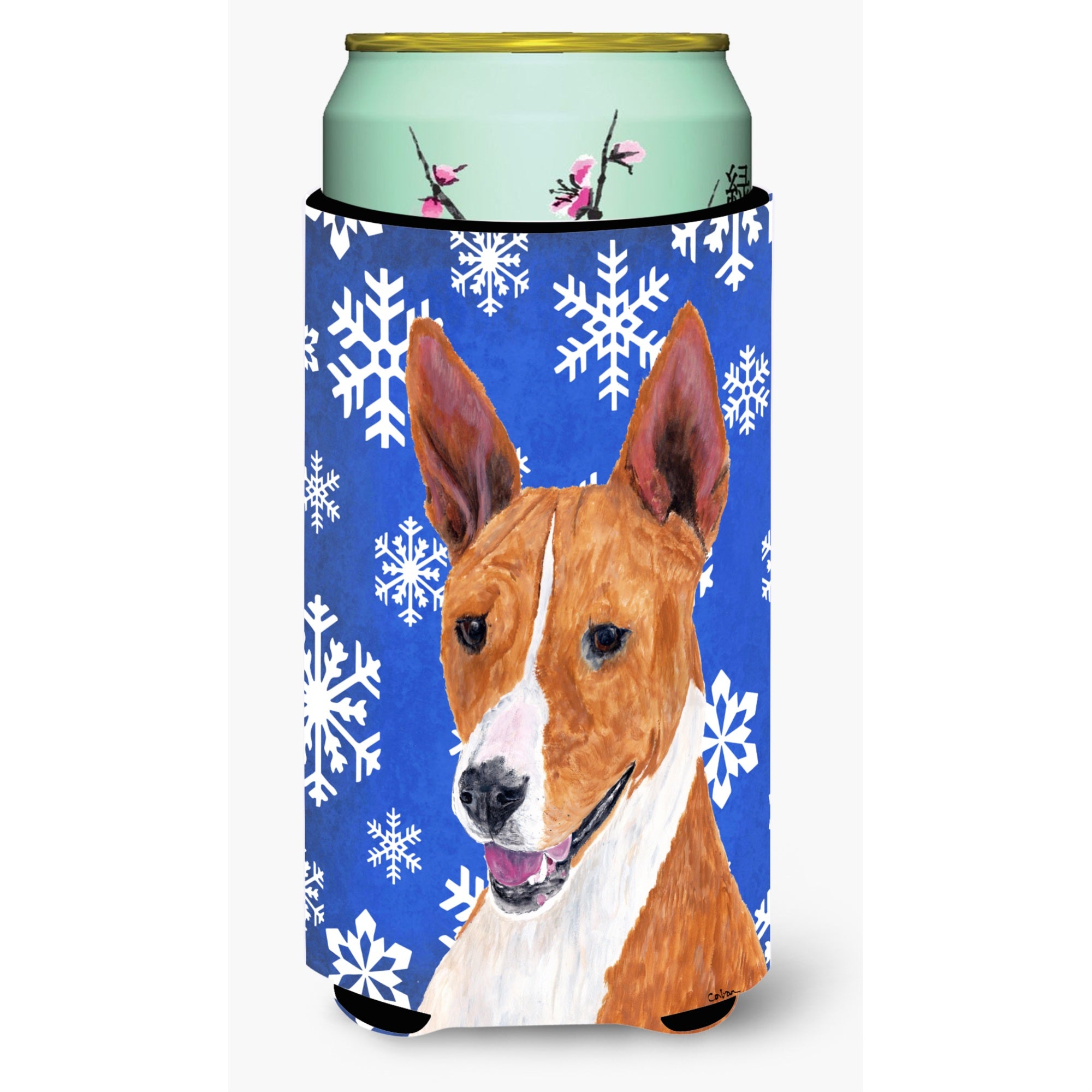 Basenji Winter Snowflakes Holiday  Tall Boy Beverage Insulator Beverage Insulator Hugger