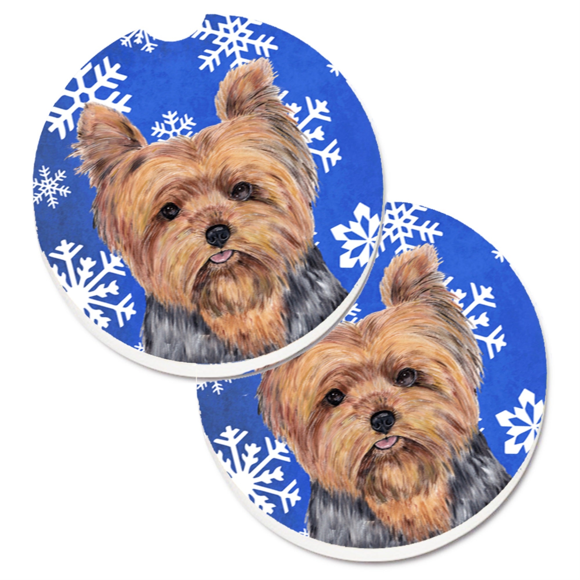 'Caroline'S Treasures Yorkie Winter Snowflakes Holiday Set Of 2 Cup Holder Car Coasters Sc9388Carc, 2.56, Multicolor''