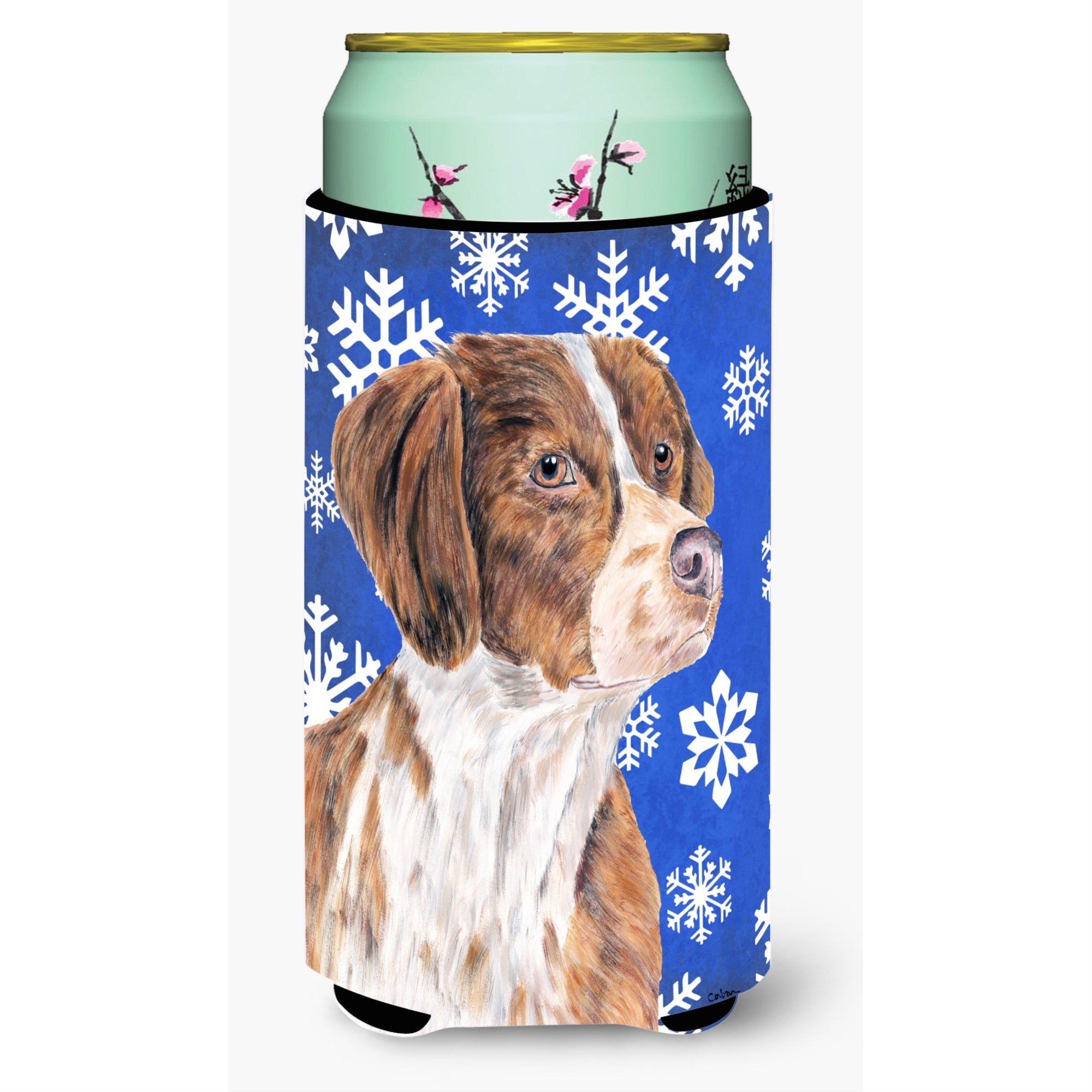 'Caroline'S Treasures Brittany Winter Snowflakes Holiday Koozie Hugger, Tall, Multicolor''
