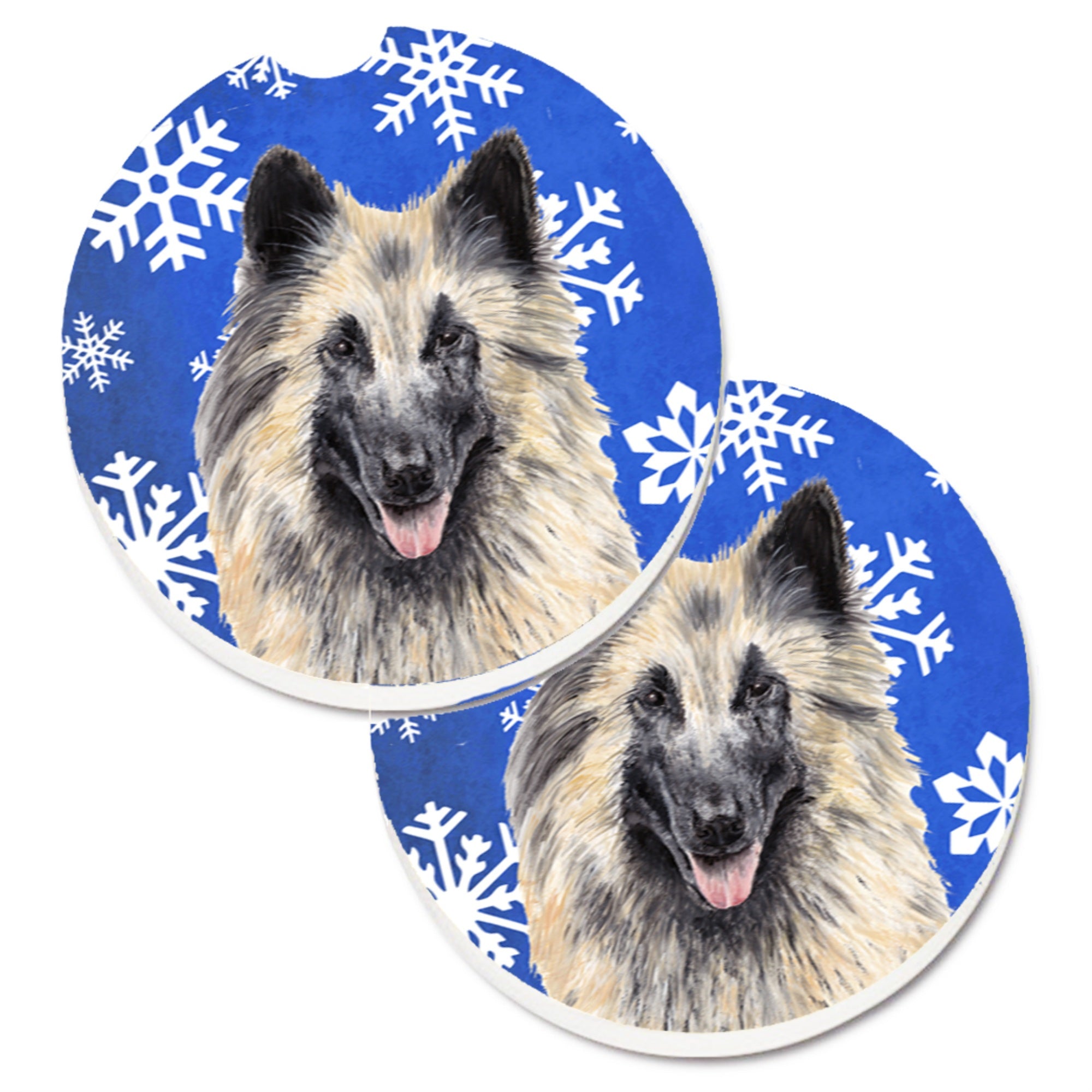 'Caroline'S Treasures Belgian Tervuren Winter Snowflakes Holiday Set Of 2 Cup Holder Car Coasters Sc9392Carc, 2.56, Multicolor'