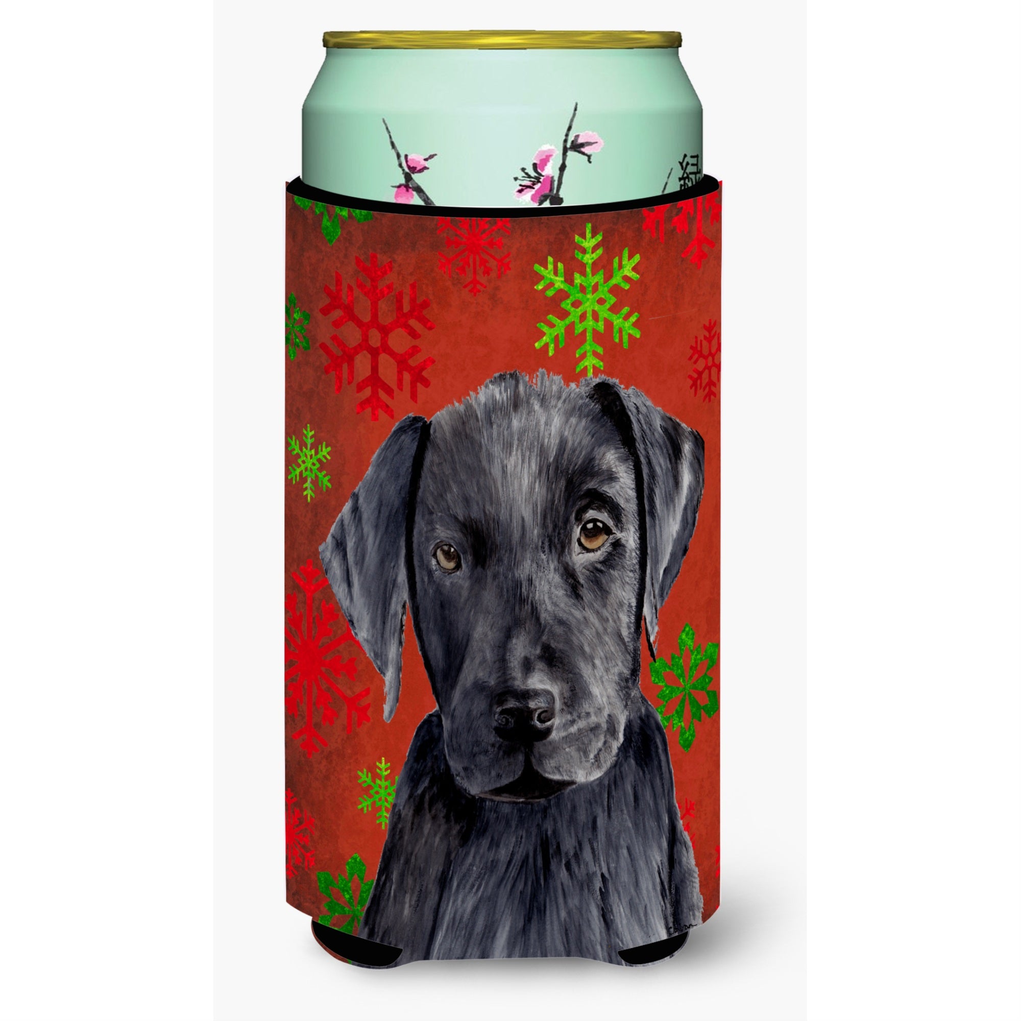 Labrador Red And Green Snowflakes Holiday Christmas  Tall Boy Beverage Insulator Beverage Insulator Hugger