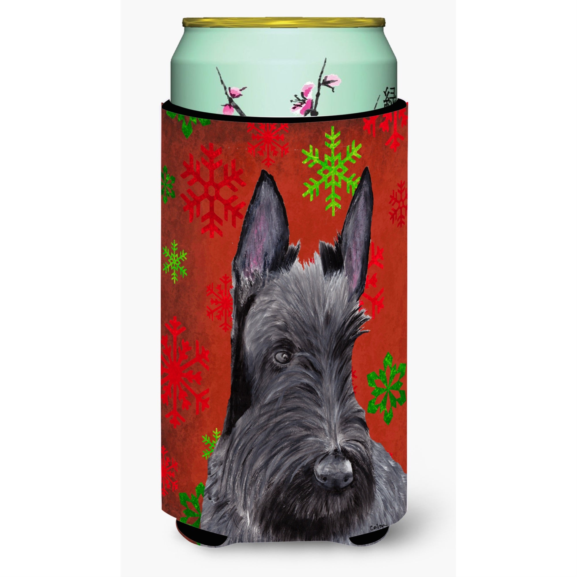 Scottish Terrier Snowflakes Holiday Christmas  Tall Boy Beverage Insulator Beverage Insulator Hugger