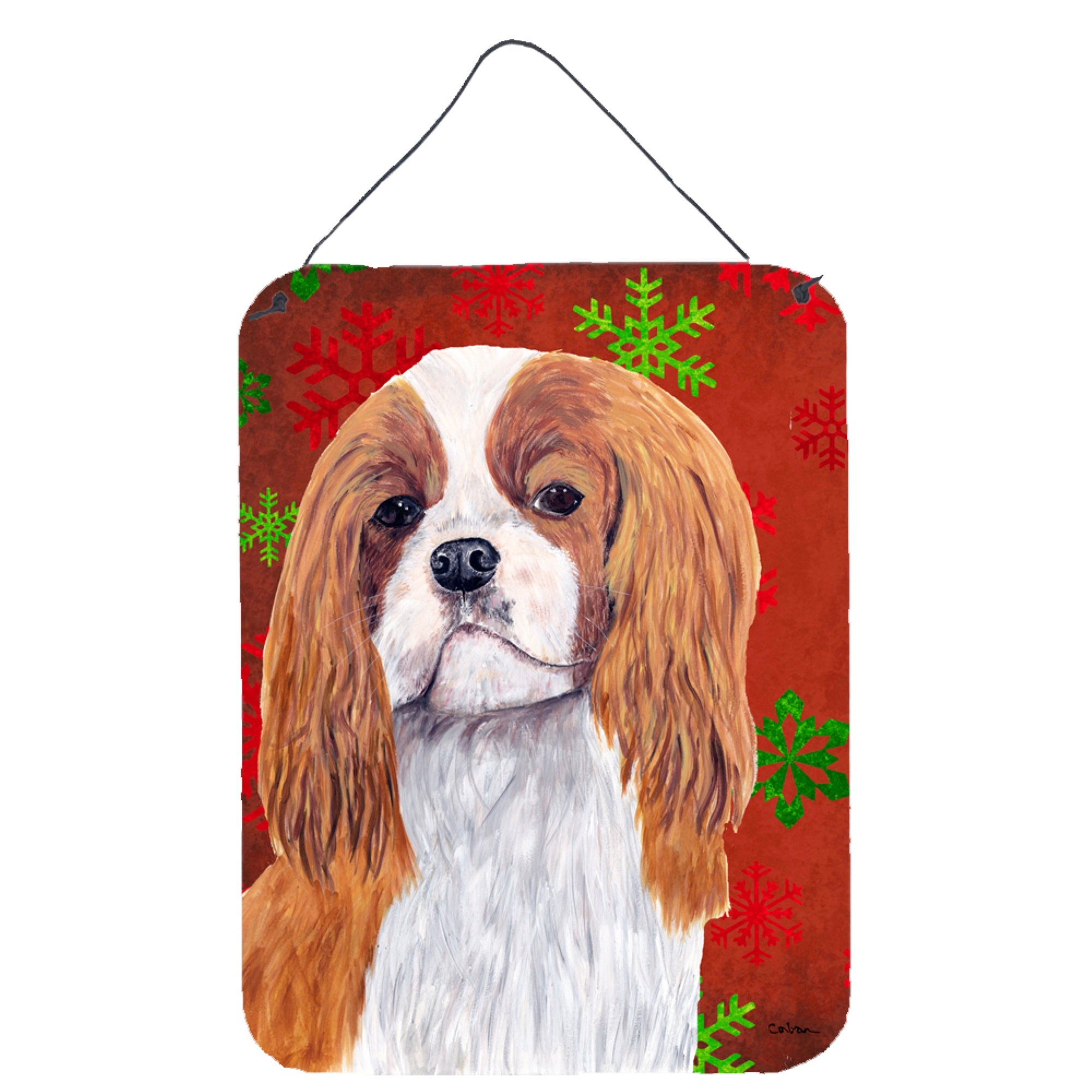 'Caroline'S Treasures Cavalier Spaniel Red Snowflakes Holiday Christmas Wall Or Door Hanging Prints, 16'''' X 12'''', Multicolo