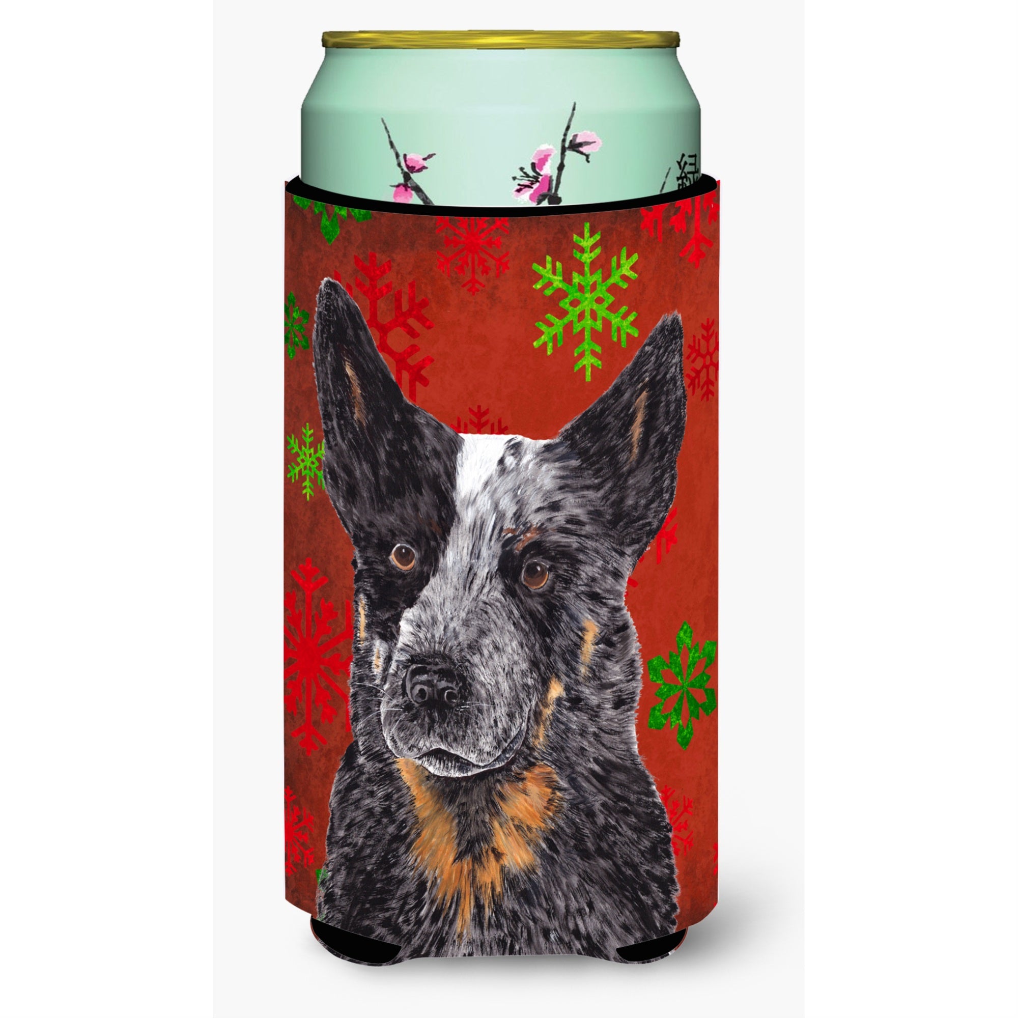 Australian Cattle Dog Red Green Snowflakes Christmas  Tall Boy Beverage Insulator Beverage Insulator Hugger