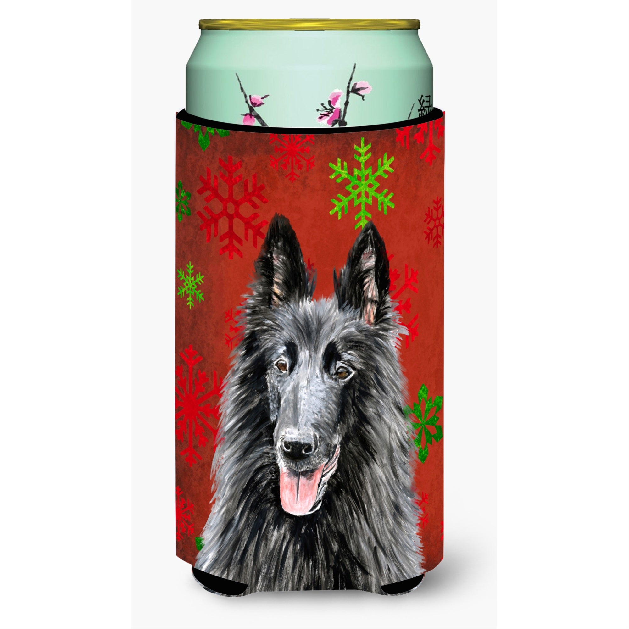 Belgian Sheepdog Snowflakes Holiday Christmas  Tall Boy Beverage Insulator Beverage Insulator Hugger