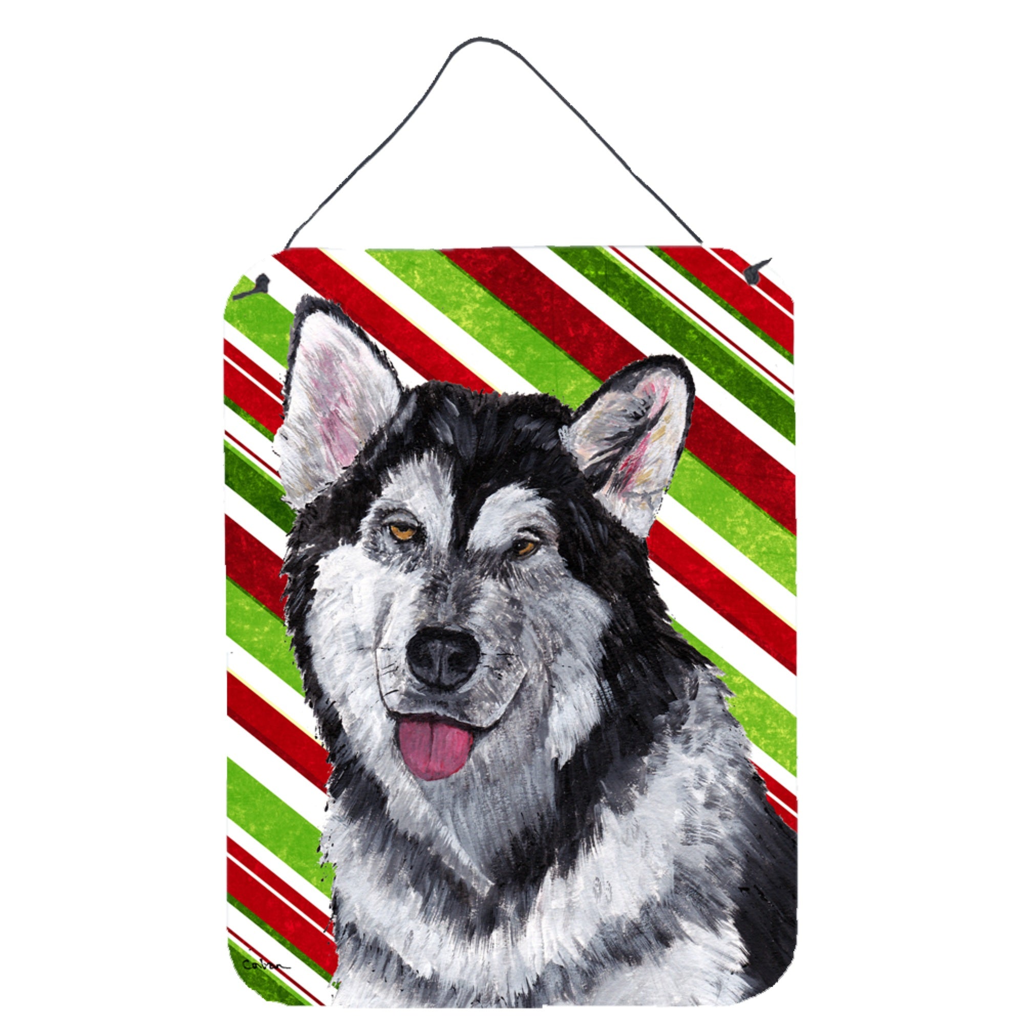 'Caroline'S Treasures Alaskan Malamute Candy Cane Holiday Christmas Wall Or Door Hanging Prints, 16'''' X 12''''''