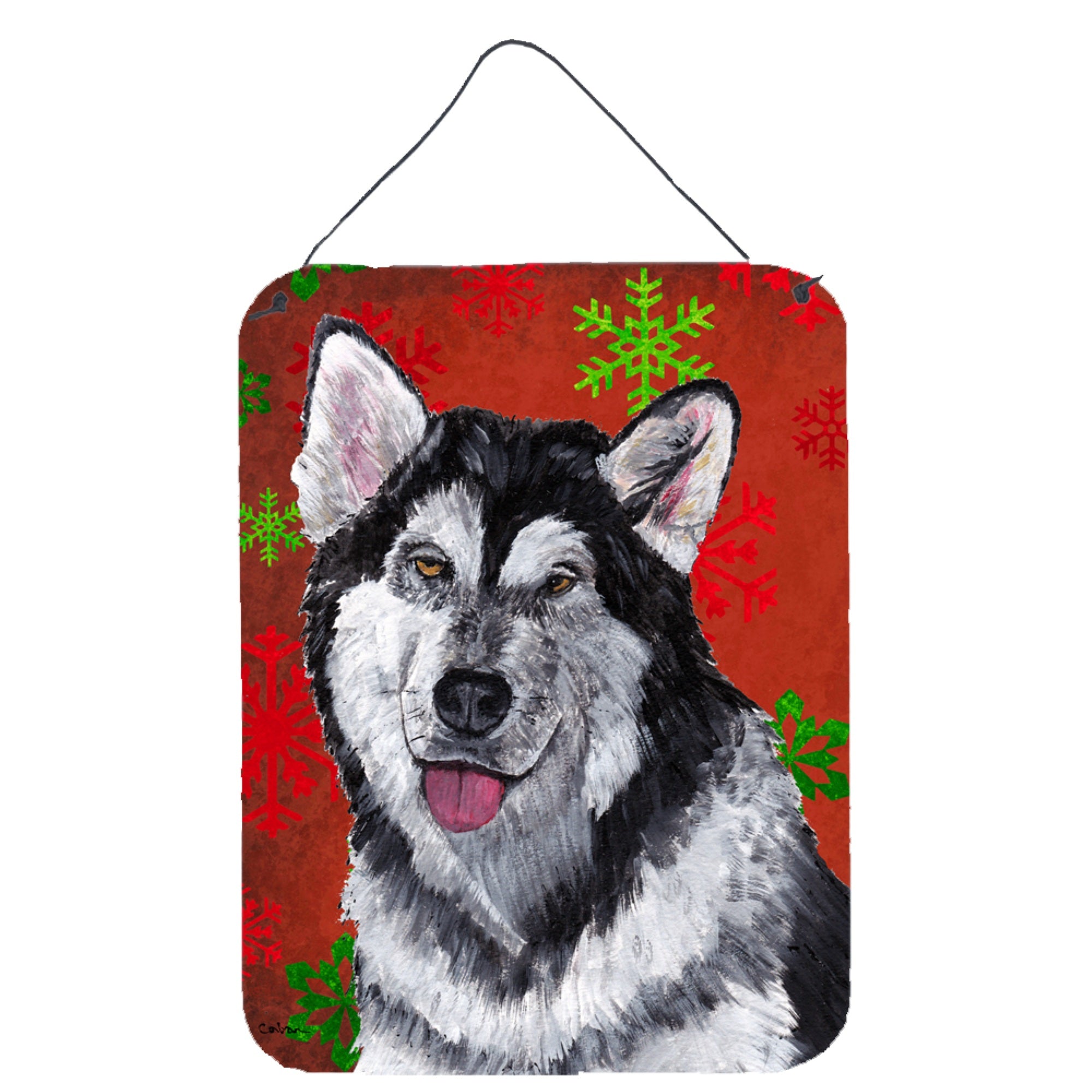 'Caroline'S Treasures Alaskan Malamute Red Snowflakes Holiday Christmas Wall Or Door Hanging Prints, 16'''' X 12''''''