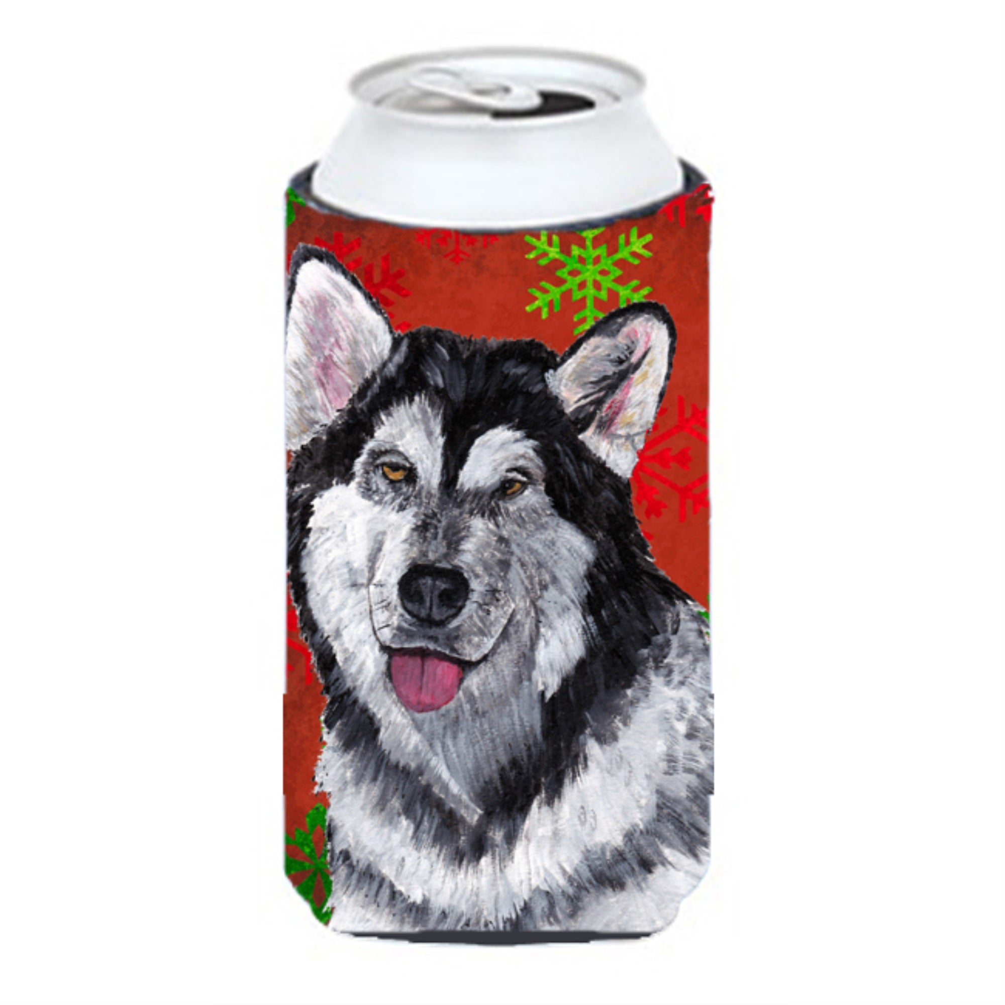 Alaskan Malamute Red Snowflakes Holiday Christmas  Tall Boy Beverage Insulator Hugger Sc9492Tbc