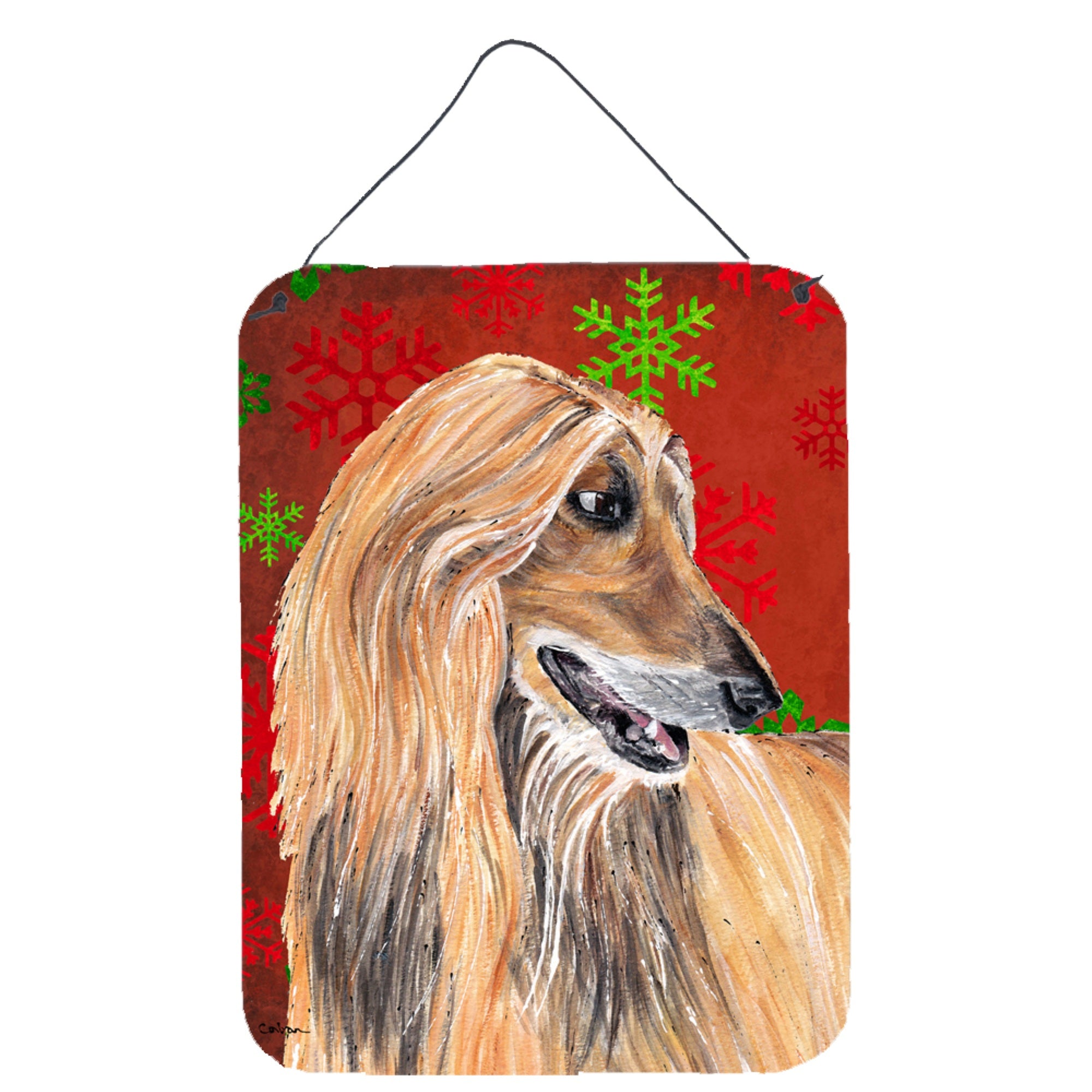 'Caroline'S Treasures Afghan Hound Red Snowflakes Holiday Christmas Wall Or Door Hanging Prints, 16'''' X 12''''''
