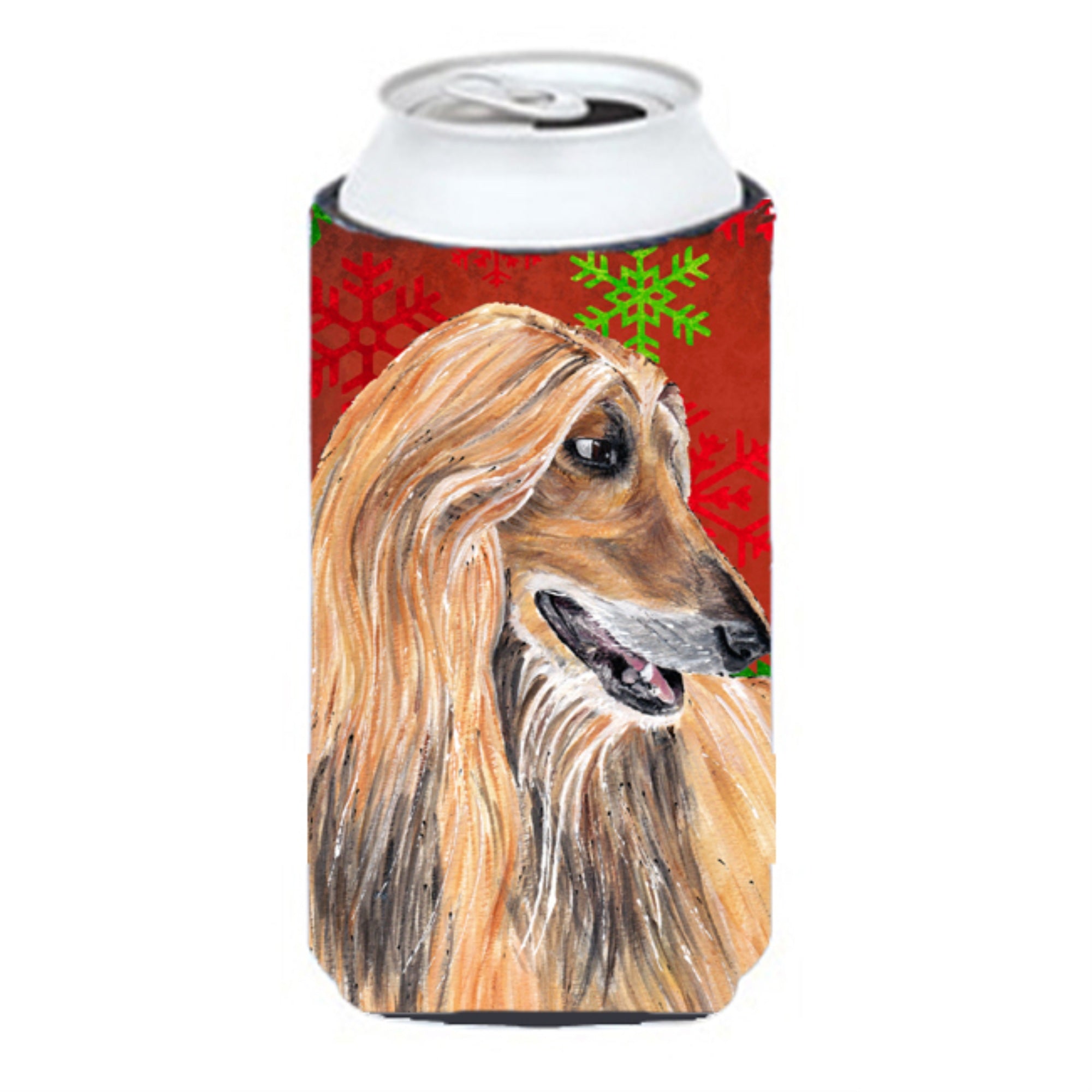 Afghan Hound Red Snowflakes Holiday Christmas  Tall Boy Beverage Insulator Hugger Sc9501Tbc