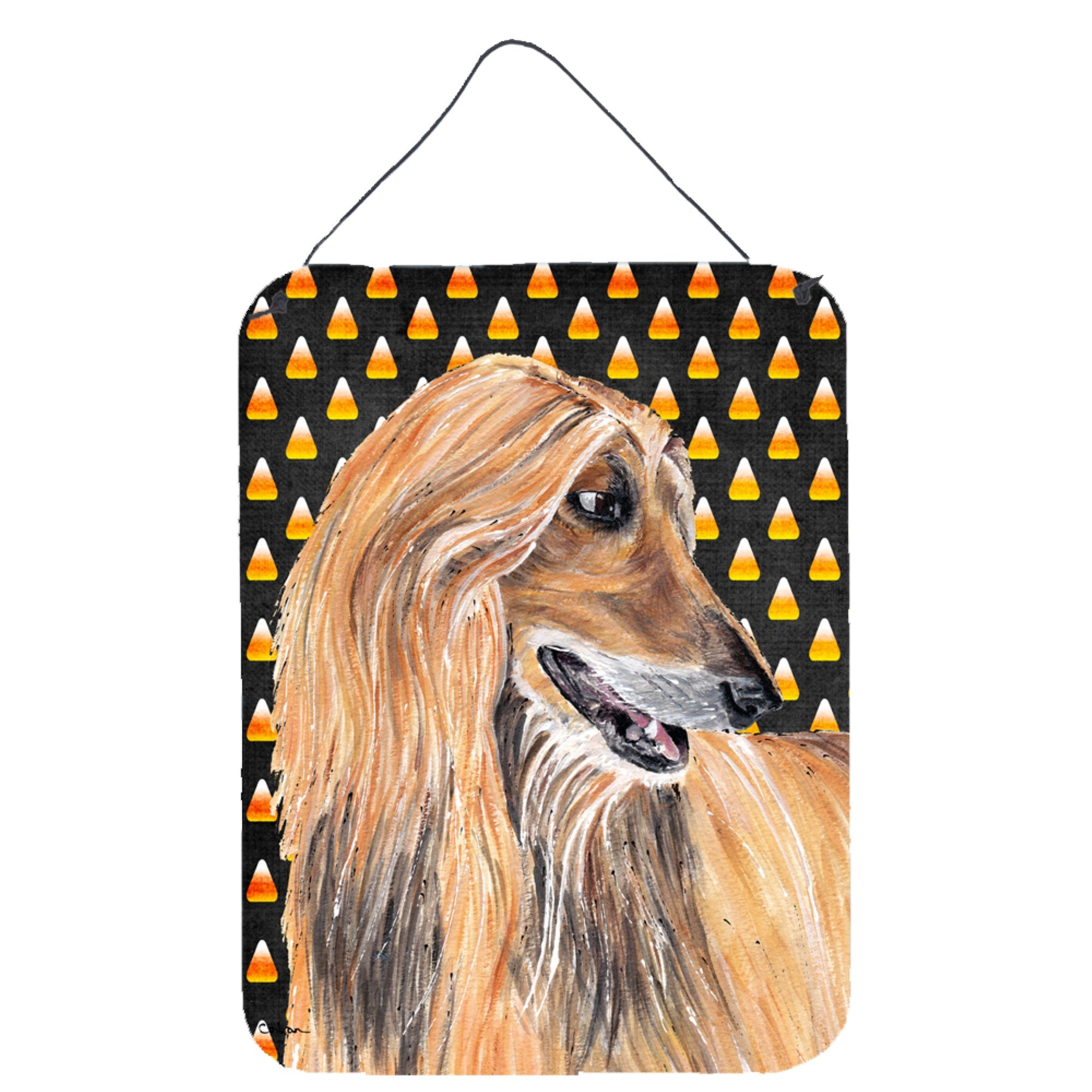 'Caroline'S Treasures Afghan Hound Candy Corn Halloween Wall Or Door Hanging Prints, 16'''' X 12''''''