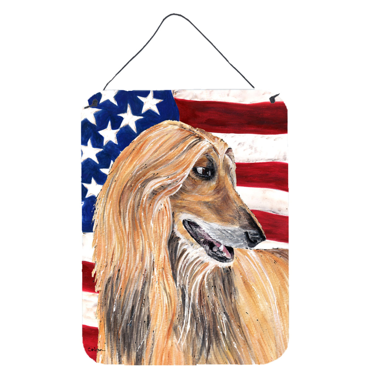 'Caroline'S Treasures Afghan Hound Usa Patriotic American Flag Wall Or Door Hanging Prints, 16'''' X 12''''''