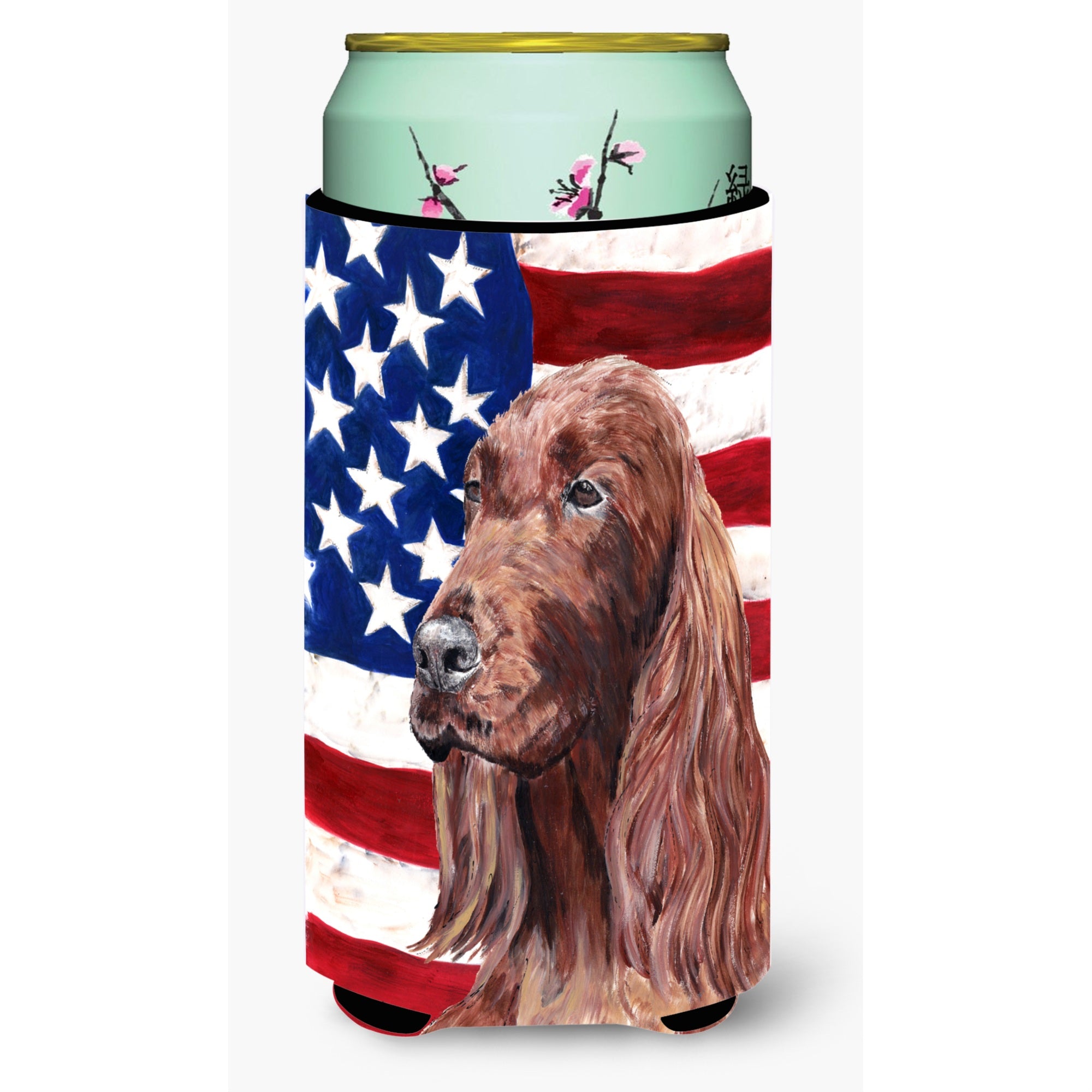Irish Setter Usa American Flag Tall Boy Beverage Insulator Beverage Insulator Hugger