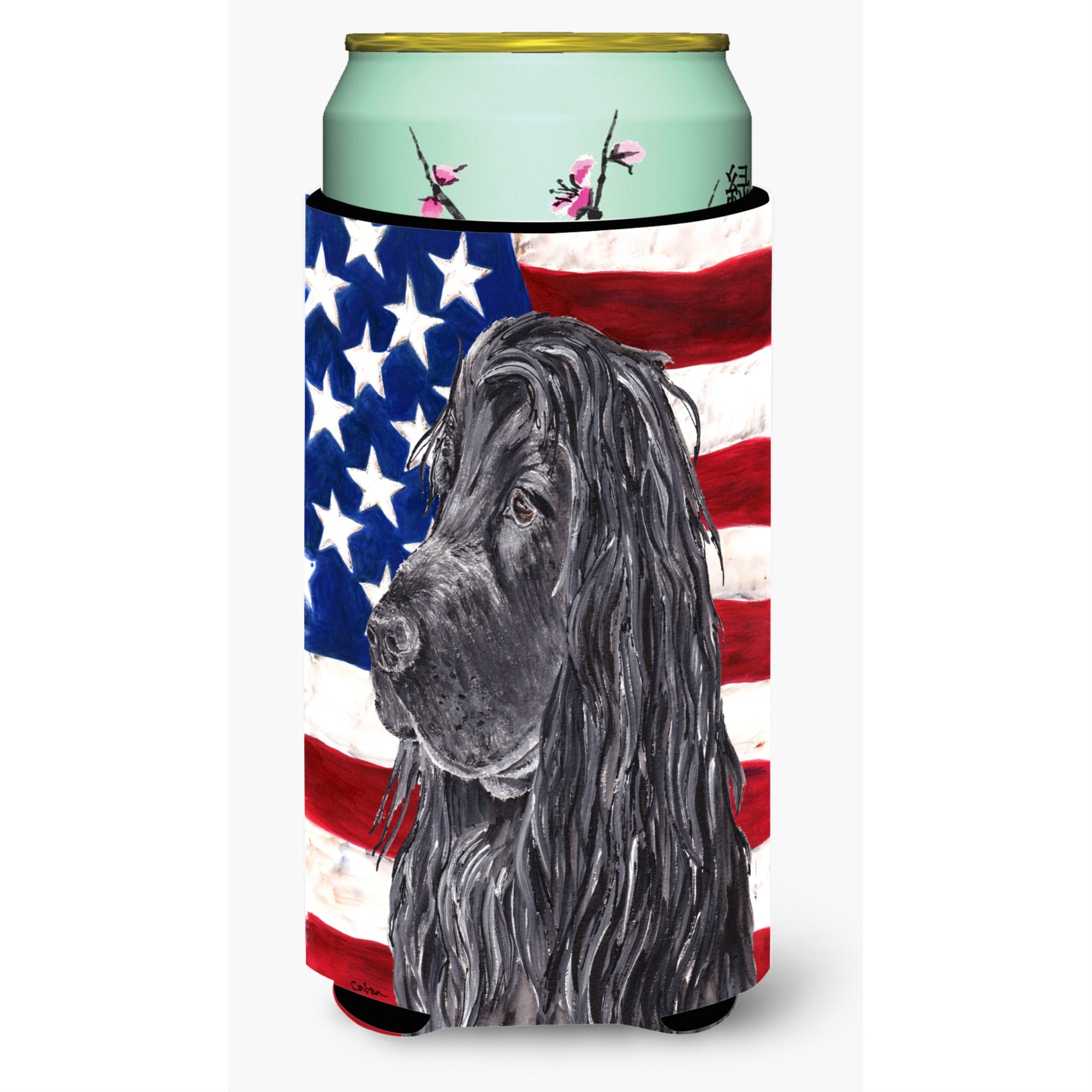Cocker Spaniel Black Usa American Flag Tall Boy Beverage Insulator Beverage Insulator Hugger