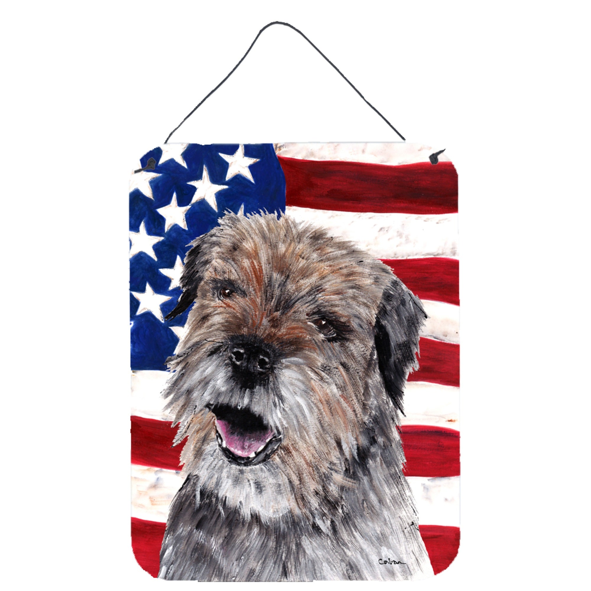 'Caroline'S Treasures Border Terrier Mix Usa American Flag Wall Or Door Hanging Prints, 16'''' X 12''''''